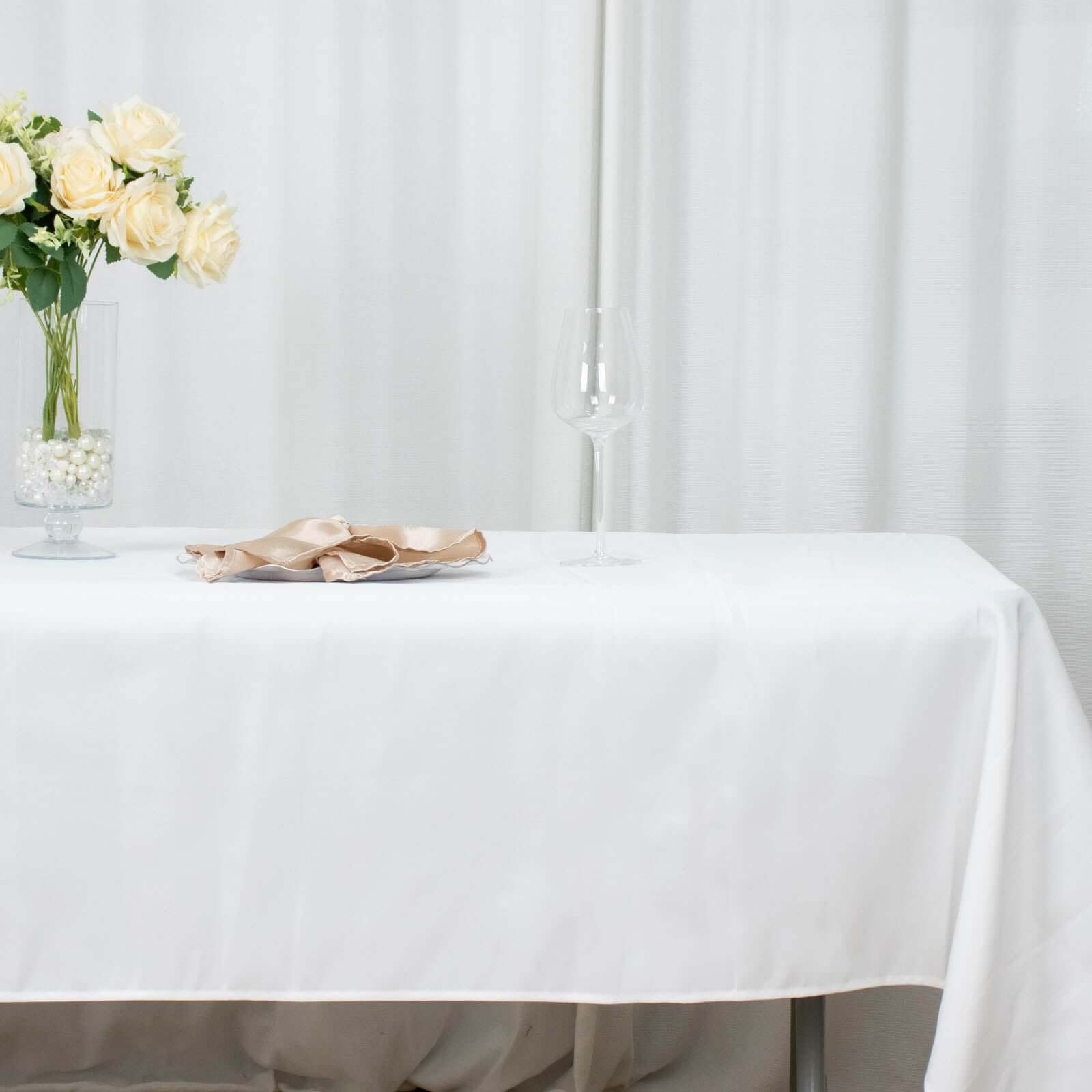 White 54x96 Premium Polyester Rectangle Tablecloth - Durable 220GSM Stain-Resistant for Weddings & Events