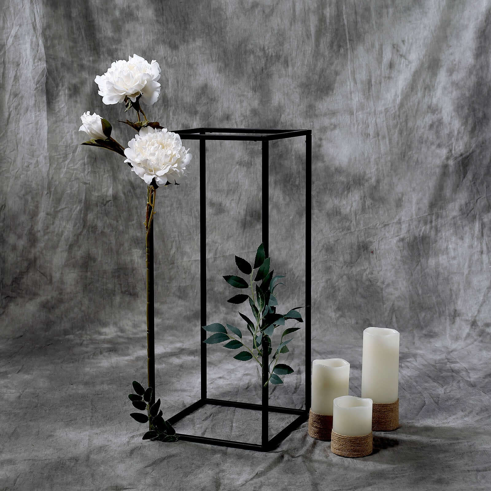2-Pack Matte Black Metal Geometric Rectangular Wedding Flower Stand, 24-Inch