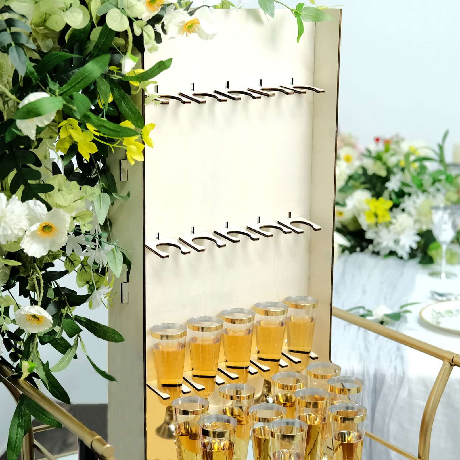 White 3-Tier Wooden Rectangle Floor Standing Champagne Glass Holder for Rustic Events