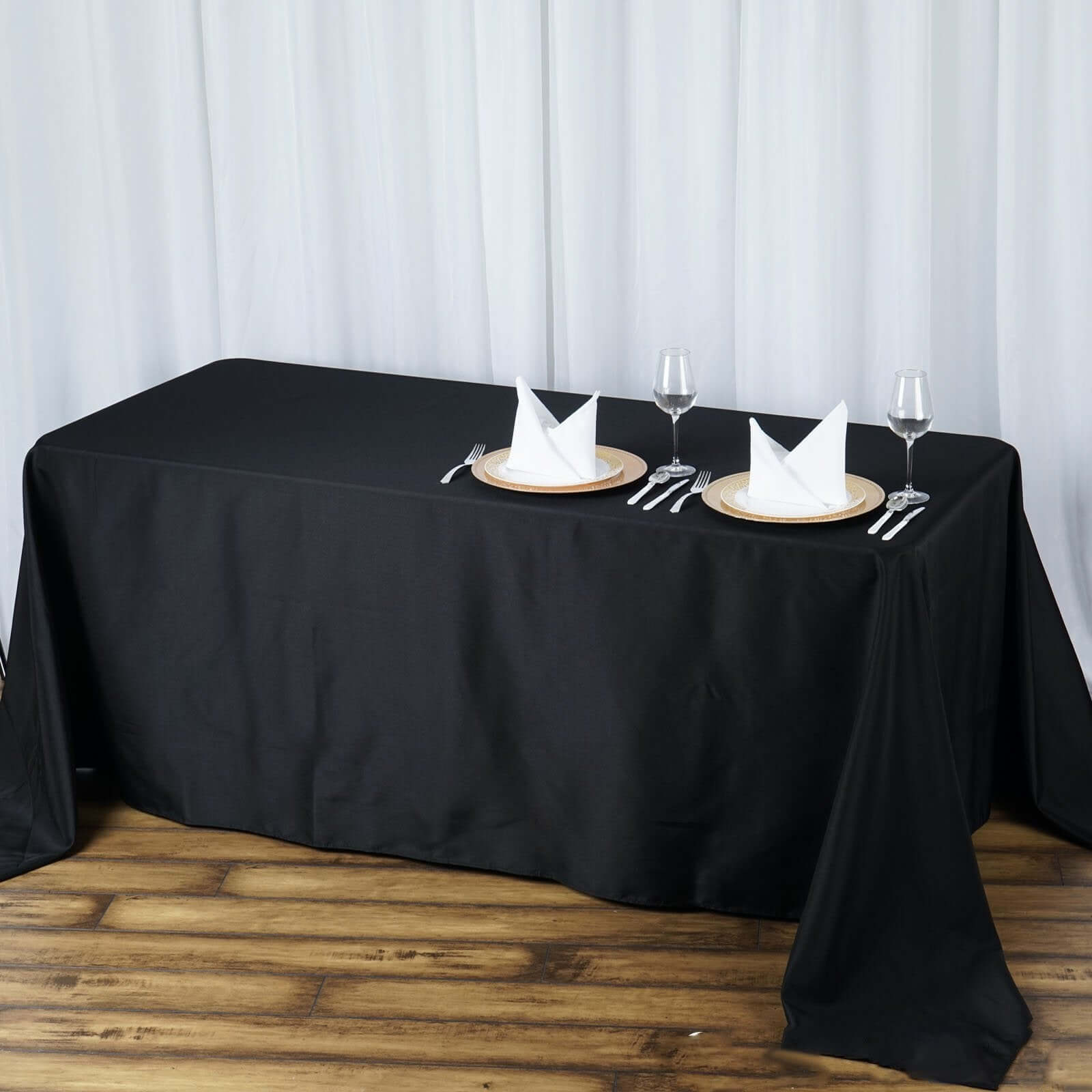 Luxury Seamless 220GSM Stain-Resistant Black Premium Polyester Rectangle Tablecloth for Special Events