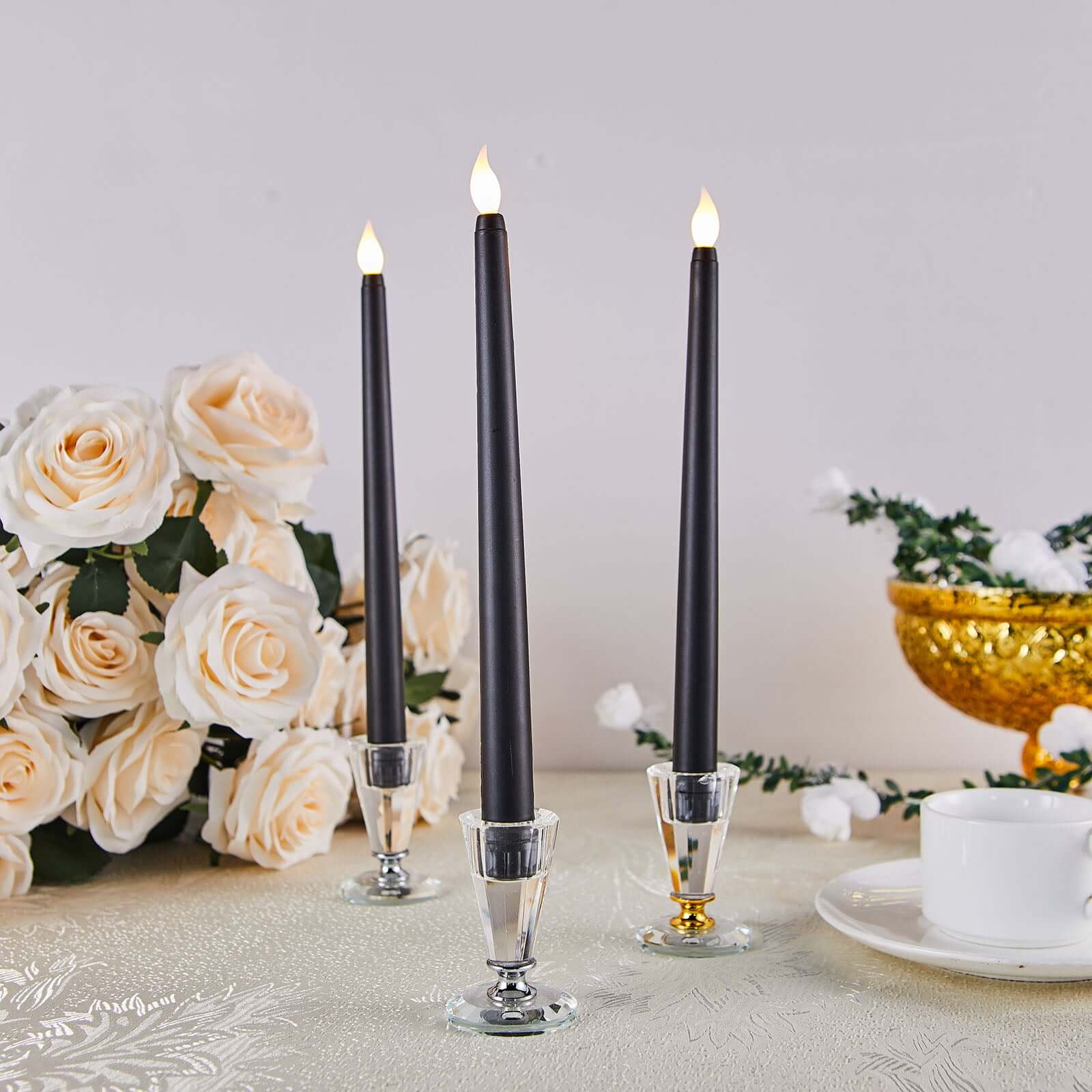 3-Pack Black Flameless Taper LED Decorative Candles with Warm Flickering Light - Ideal for Various Occasions