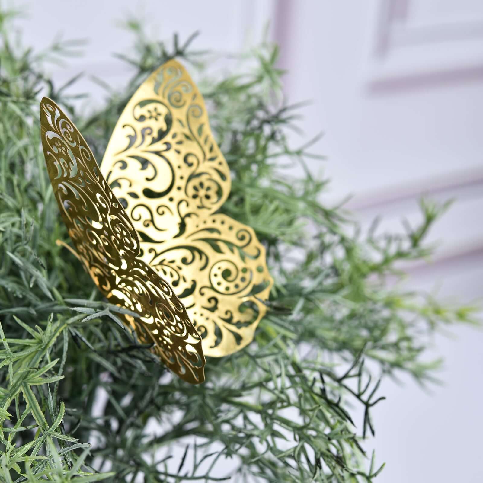 12-Pack Gold 3D Butterfly Wall Decals - DIY Removable, Eye-Catching Decor