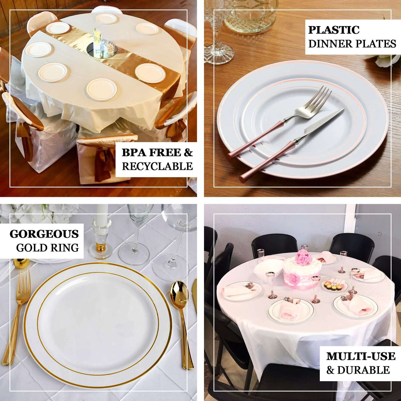 10-Piece Set of Disposable Ivory Plastic Dessert Plates with Stylish Gold Rim, 8 Inches