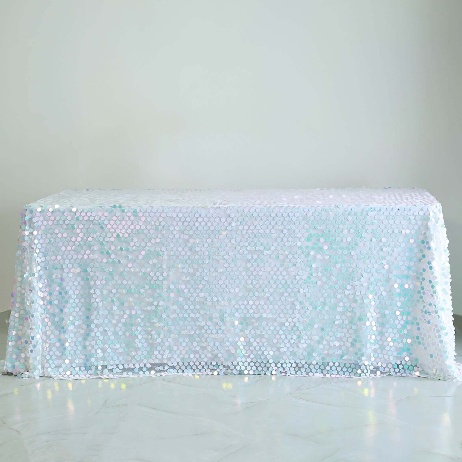 Iridescent Blue Sequin Rectangle Tablecloth - 90x132 Inches, Seamless, Perfect for Events