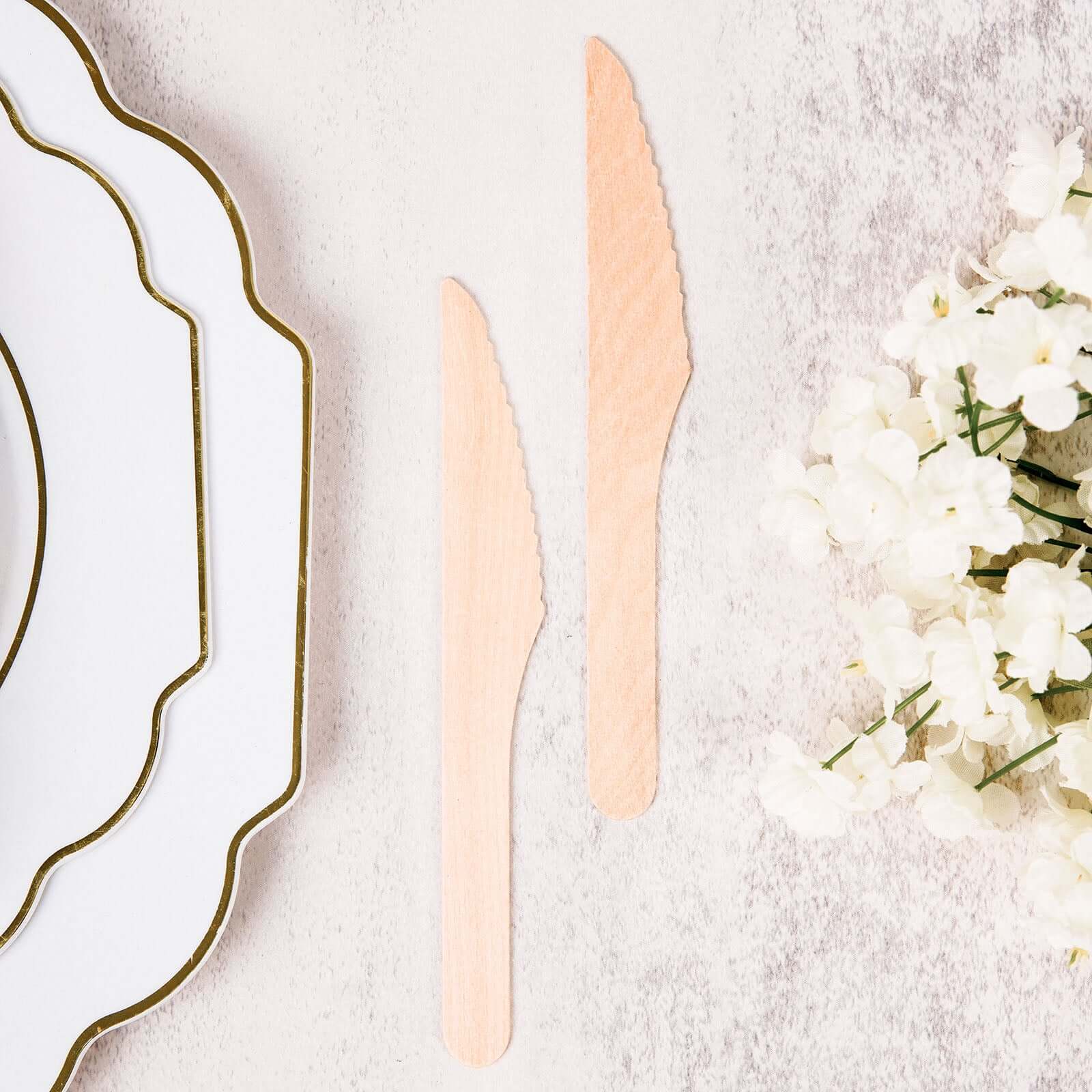 100-Piece Set of Natural Birchwood Knives - Eco-Friendly & Biodegradable for Rustic & Outdoor Events