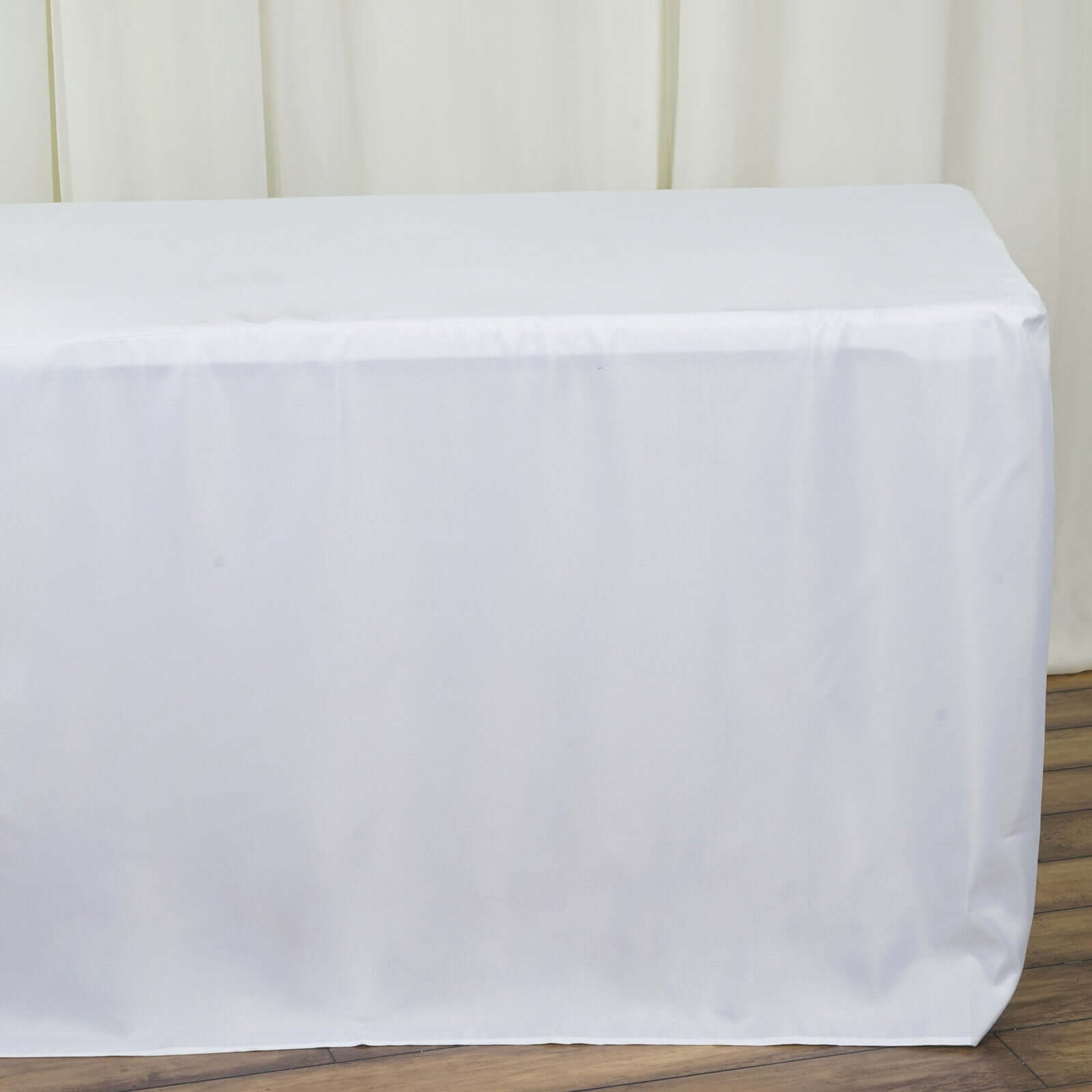Premium White Fitted Polyester Tablecloth (96x30) - Ideal for Trade Shows, Catering & Events