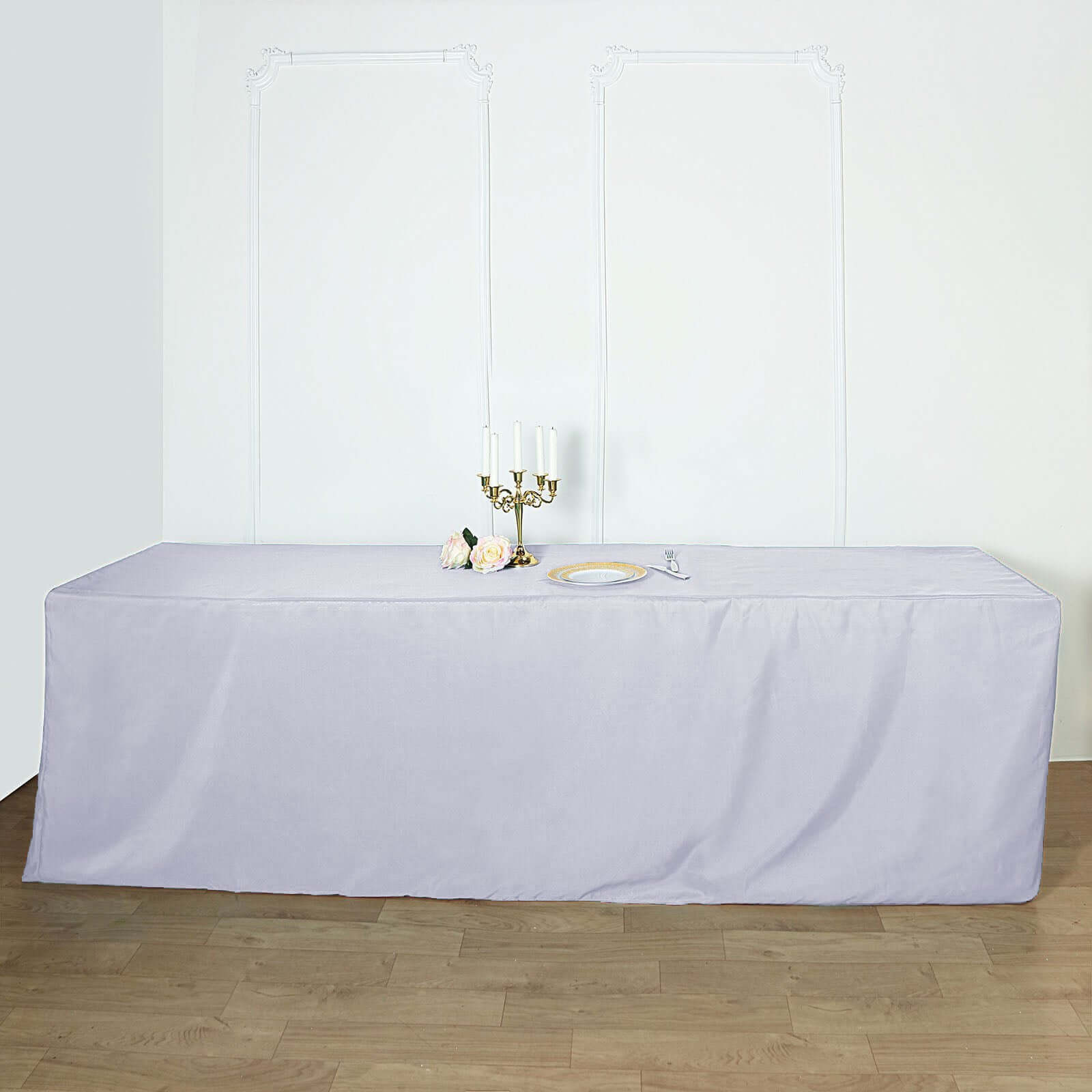 Premium White Fitted Polyester Tablecloth (96x30) - Ideal for Trade Shows, Catering & Events