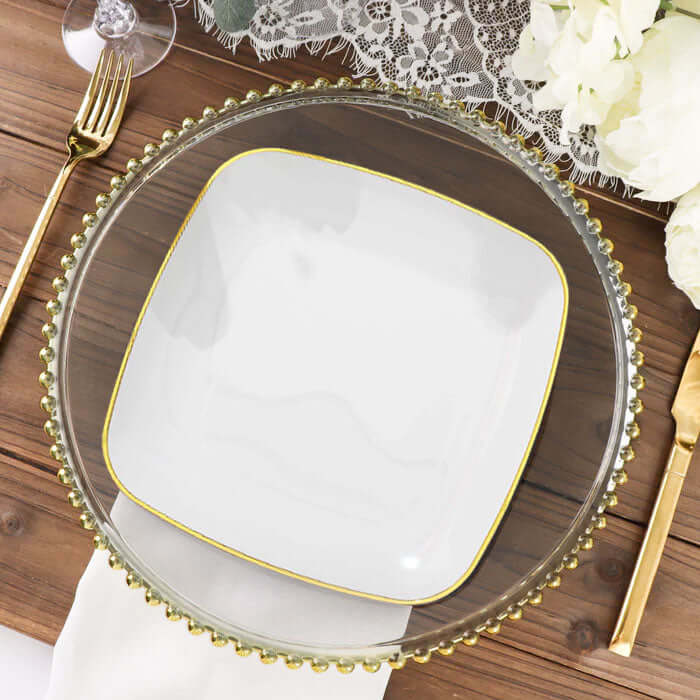 10-Pack White Plastic Dinner Plates with Gold Rim - Disposable for Weddings and Special Events