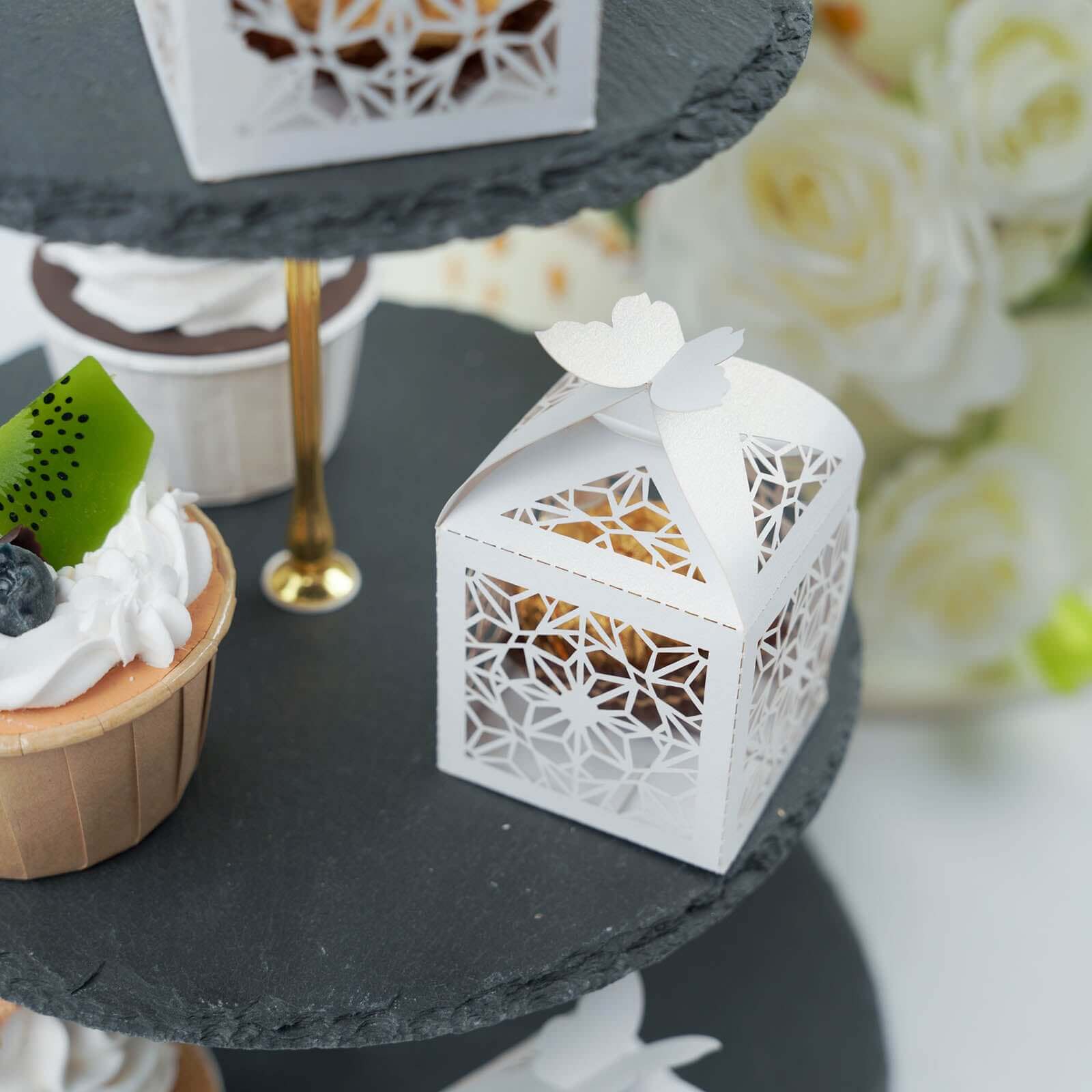 Get 25-Pack White Butterfly Top Laser-Cut Lace Candy Gift Favor Boxes Now