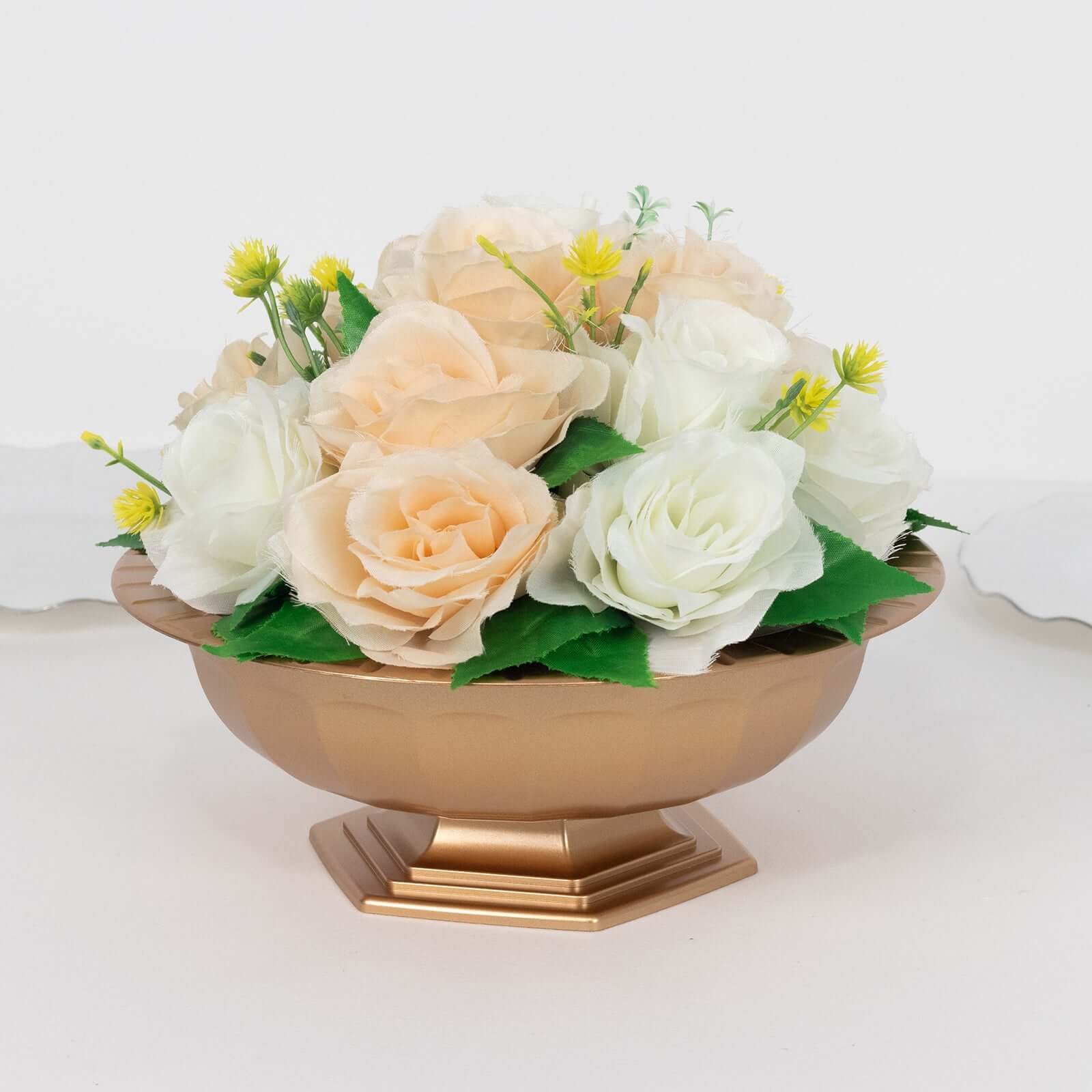 3-Pack Gold Roman Style Plastic Pedestal Compote Bowls for Table Centerpieces