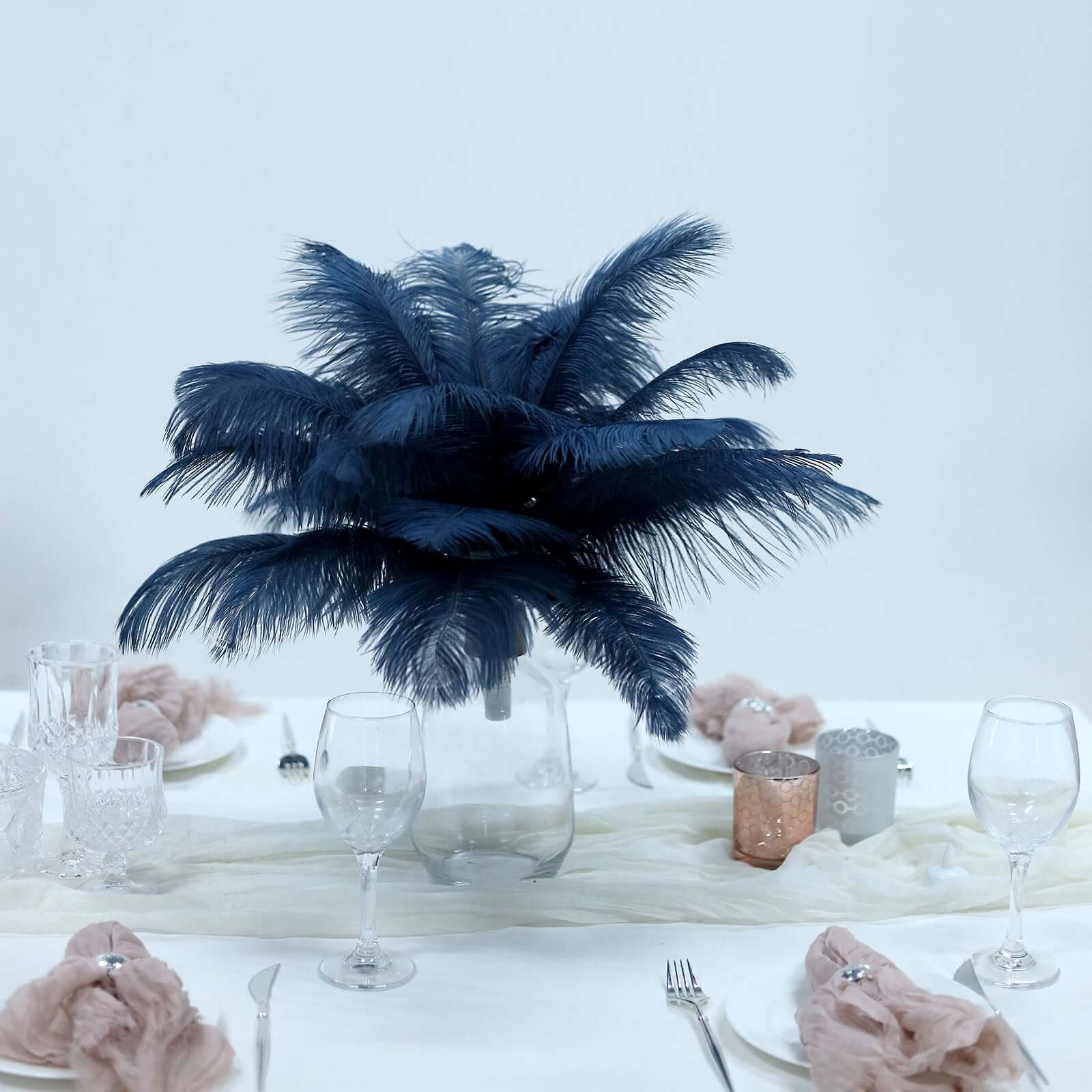 12-Piece Set of 13 - 15 Inch Navy Blue Authentic Ostrich Feathers for DIY Centerpieces