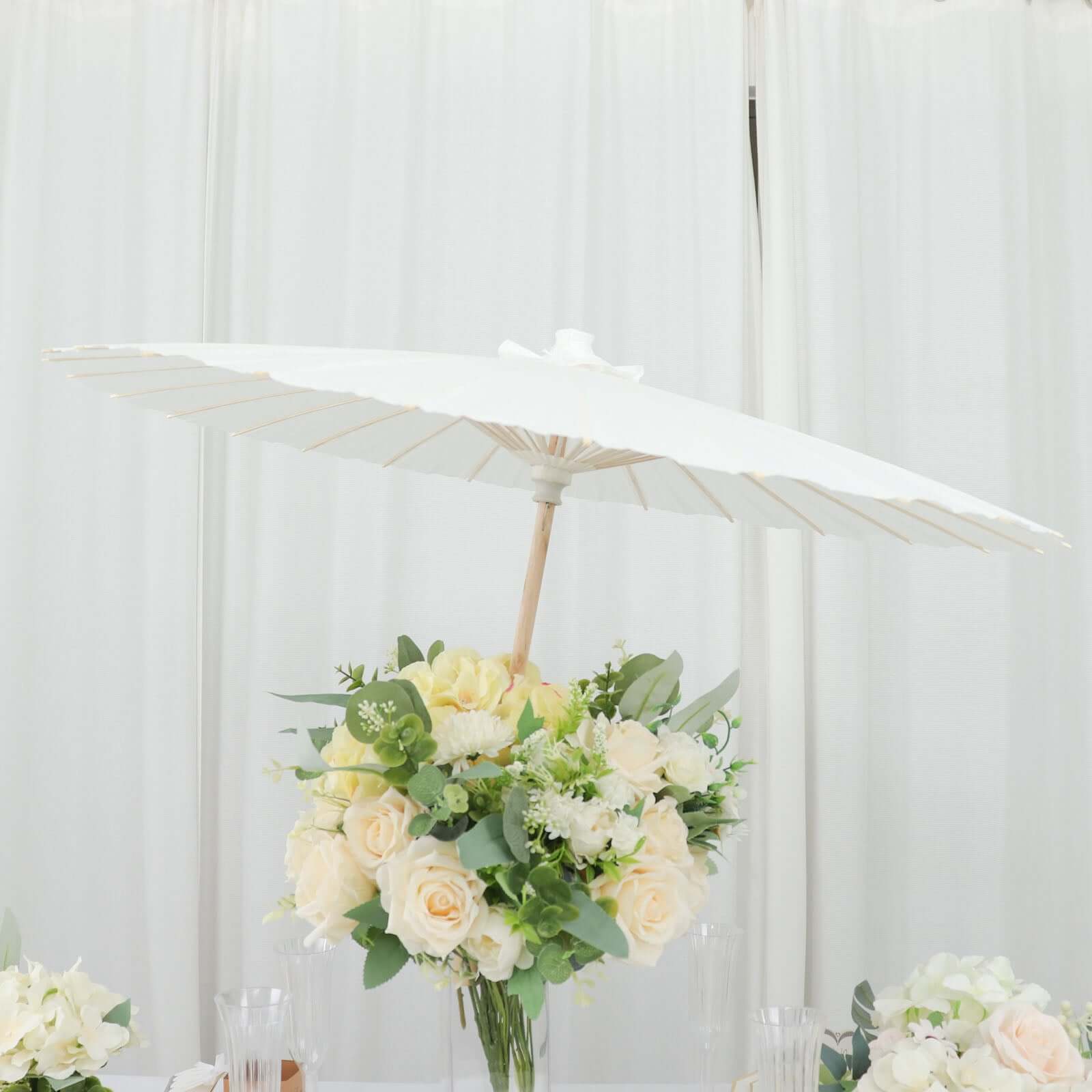 Hot Deal! 2-Pack White Paper and Bamboo Parasol Umbrellas Ideal for Bridal Shower Photos and Table Decor