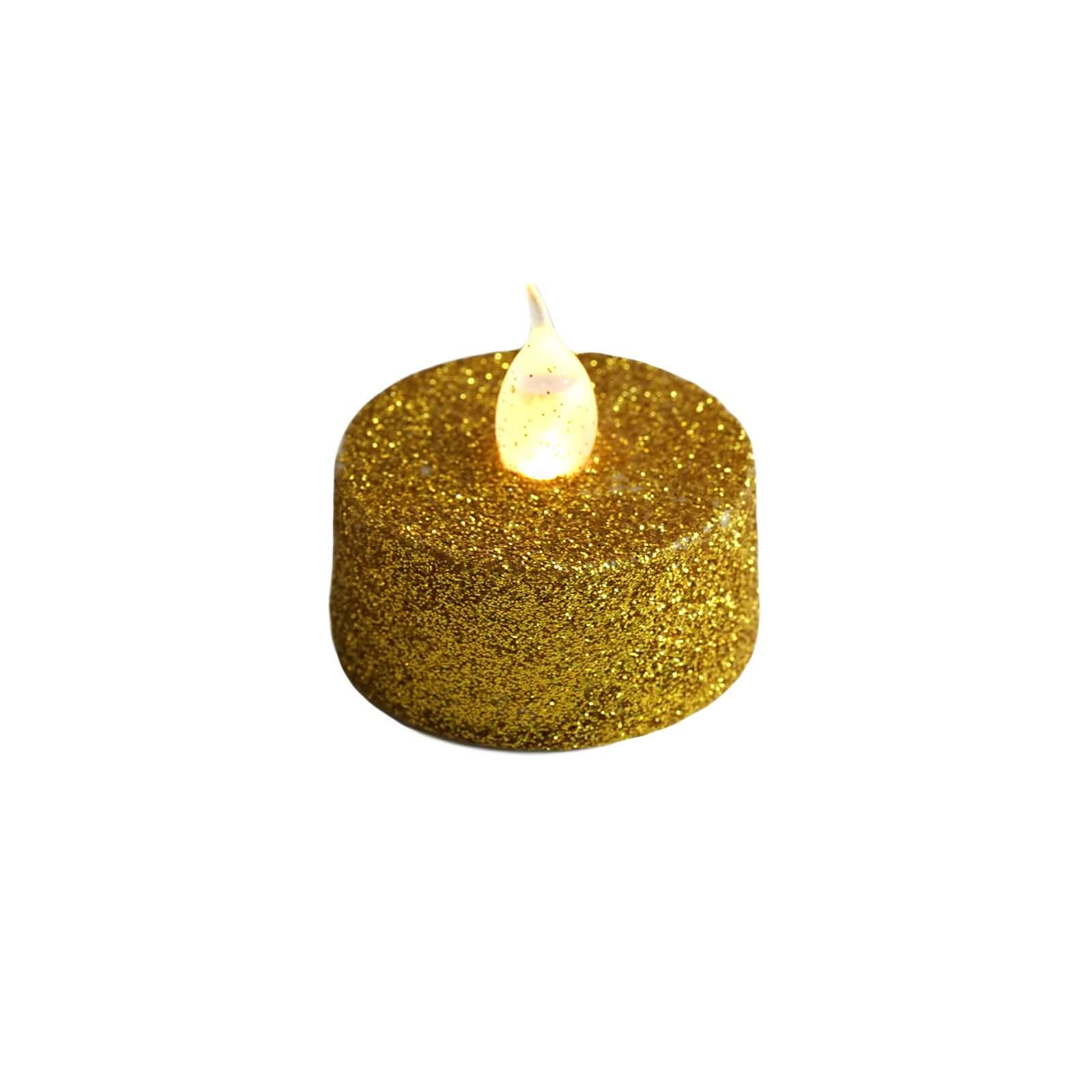 Hot Sale! 12-Pack Flameless LED Tealight Candles with Glittery Gold Design, Battery Operated