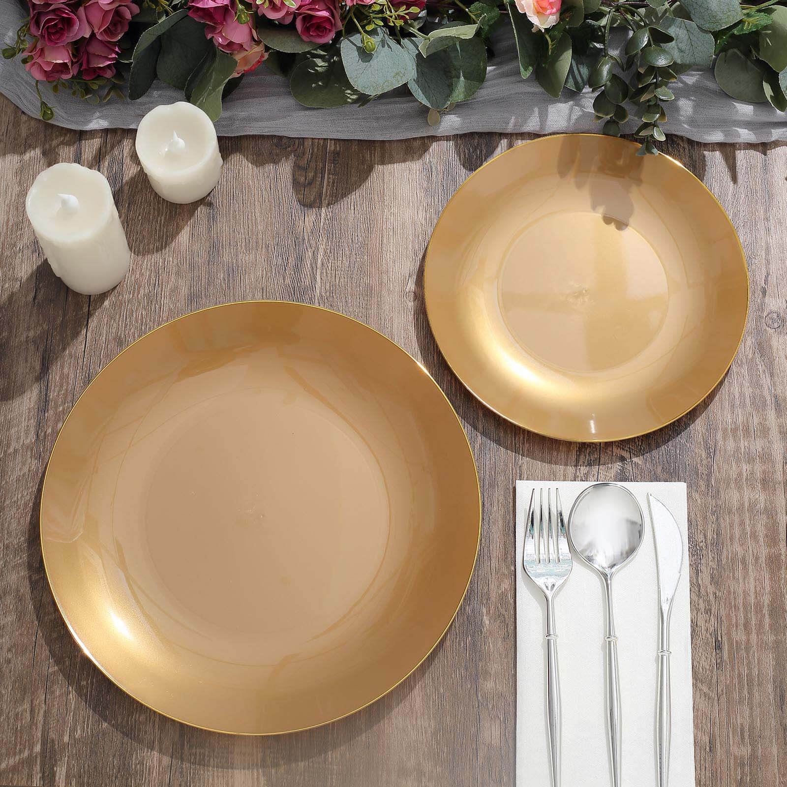 10-Pack Gold Rim 8" Disposable Plastic Dessert Plates - Ideal for Special Occasions