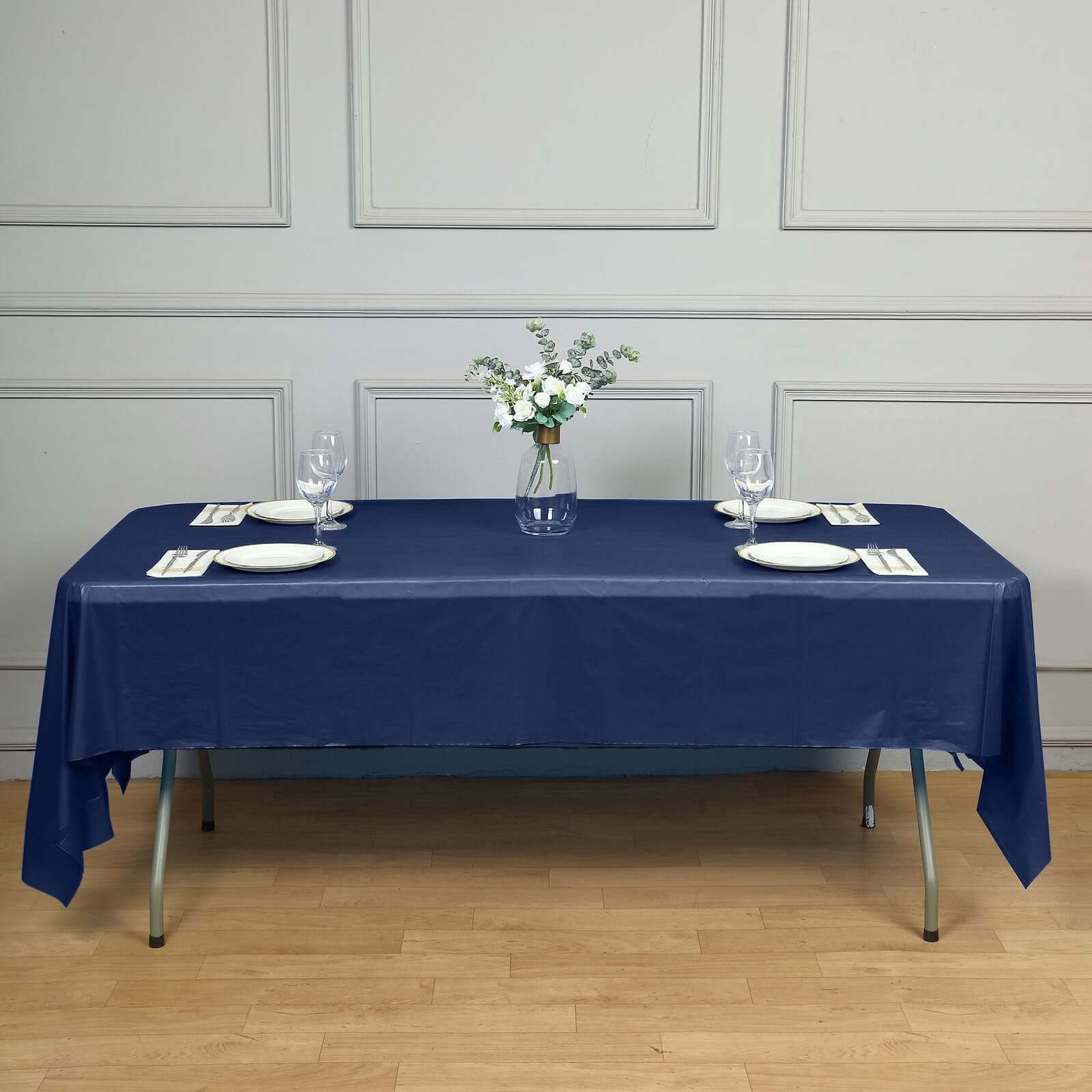Navy Blue 5-Pack Disposable Plastic Rectangle Table Covers 54x108 - Ideal for Gatherings