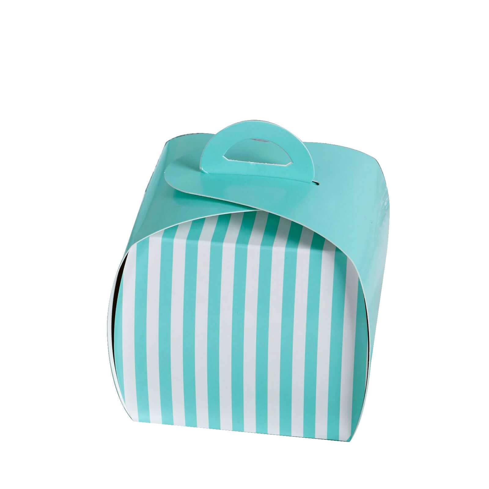 10-Piece Set of 3.5-Inch Turquoise and White Striped Cupcake Candy Gift Boxes