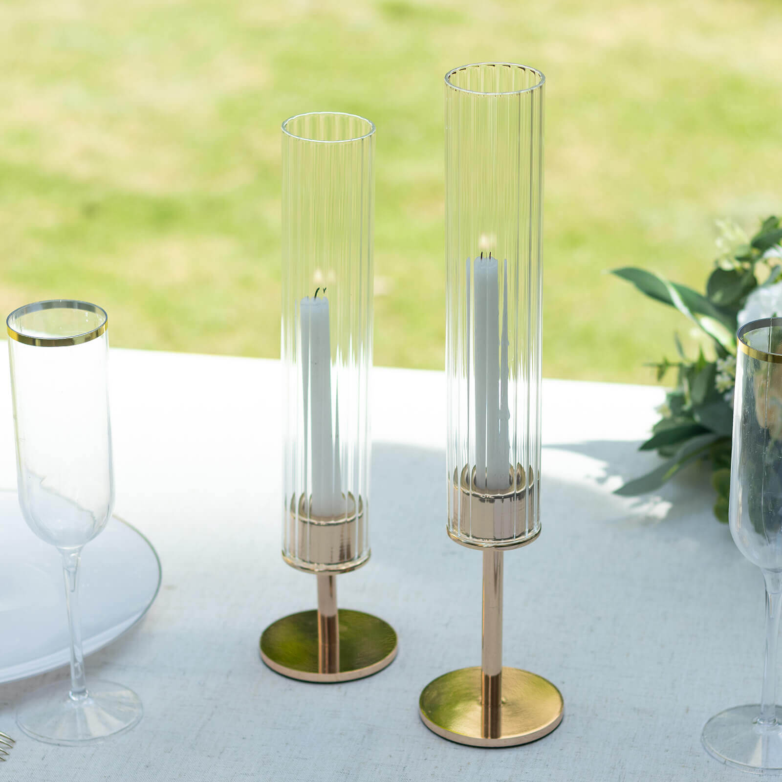 Hot Deal! 2-Pack Clear Ribbed Glass Hurricane Shades for Stylish Table Centerpiece Candelabra