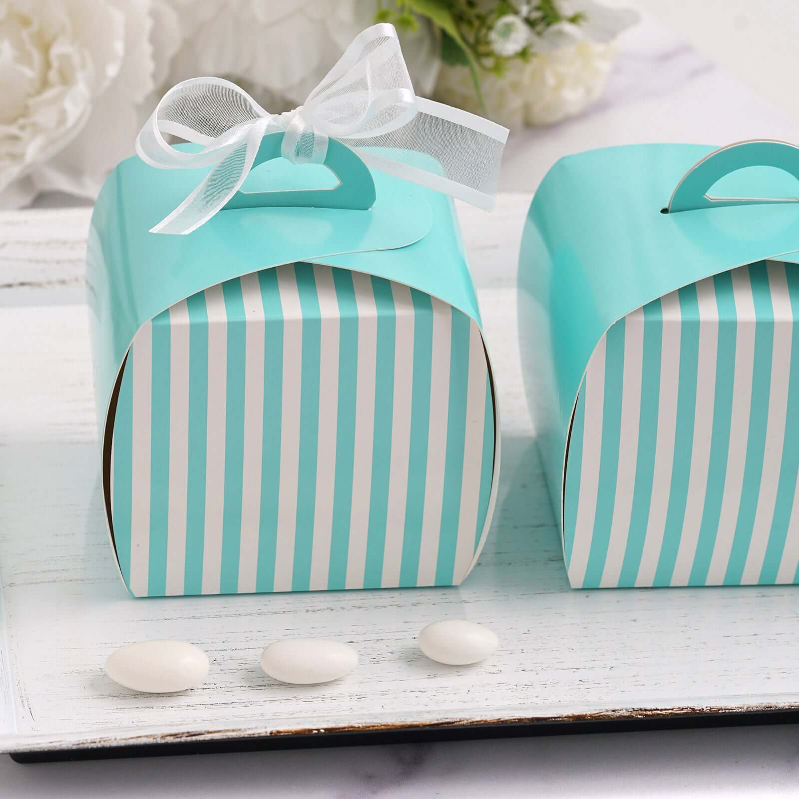 10-Piece Set of 3.5-Inch Turquoise and White Striped Cupcake Candy Gift Boxes