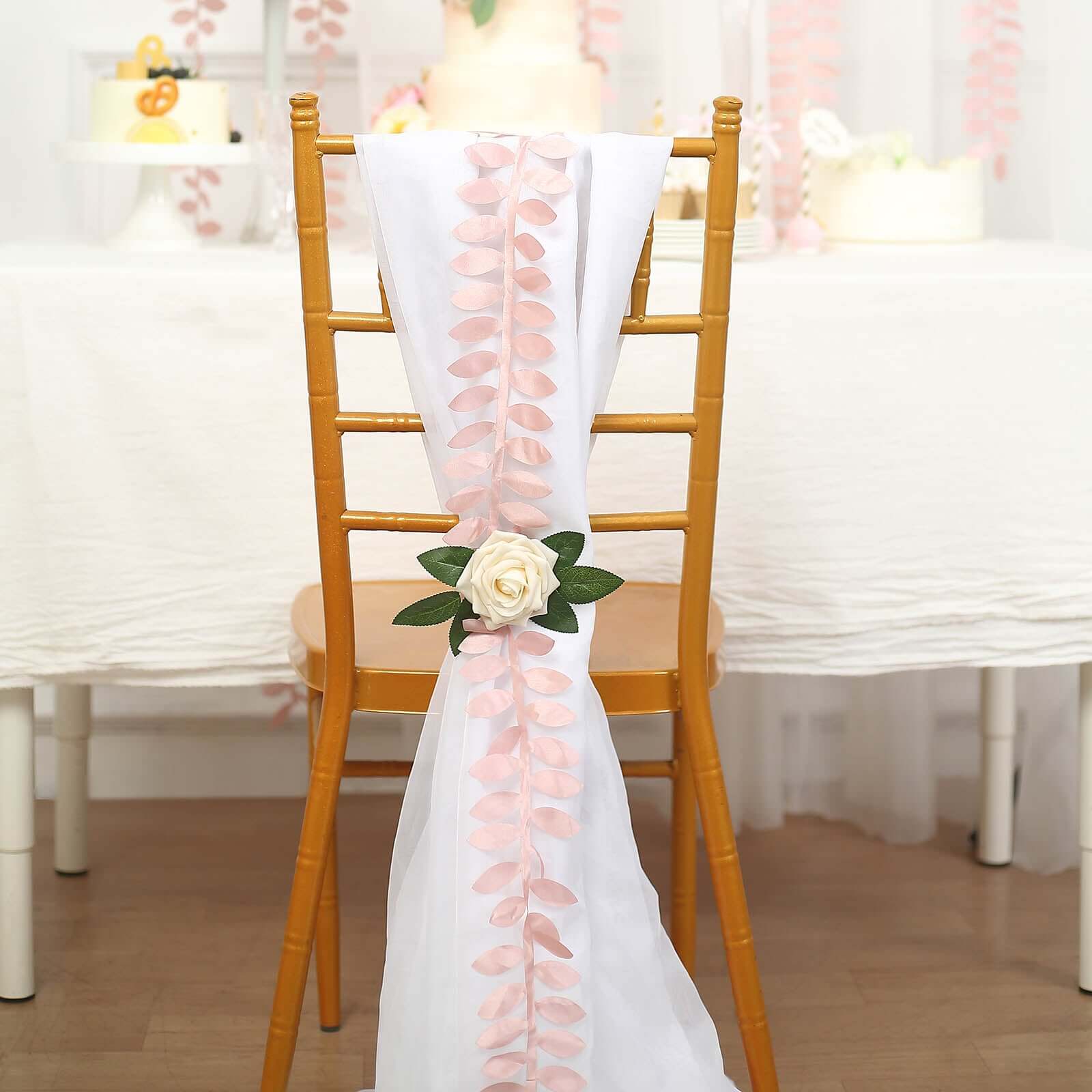 50ft Dusty Rose Taffeta Ribbon Sash with Four - Leaf Petal Design for Elegant Decor