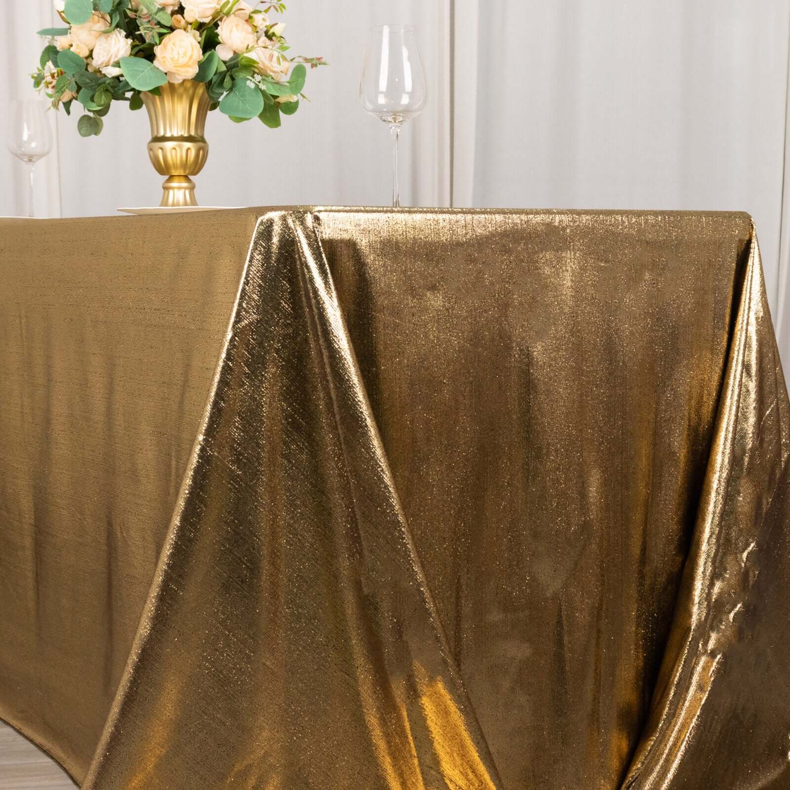 Shimmering Antique Gold Sequin Dots Polyester Wrinkle-Free Rectangle Tablecloth 90x132