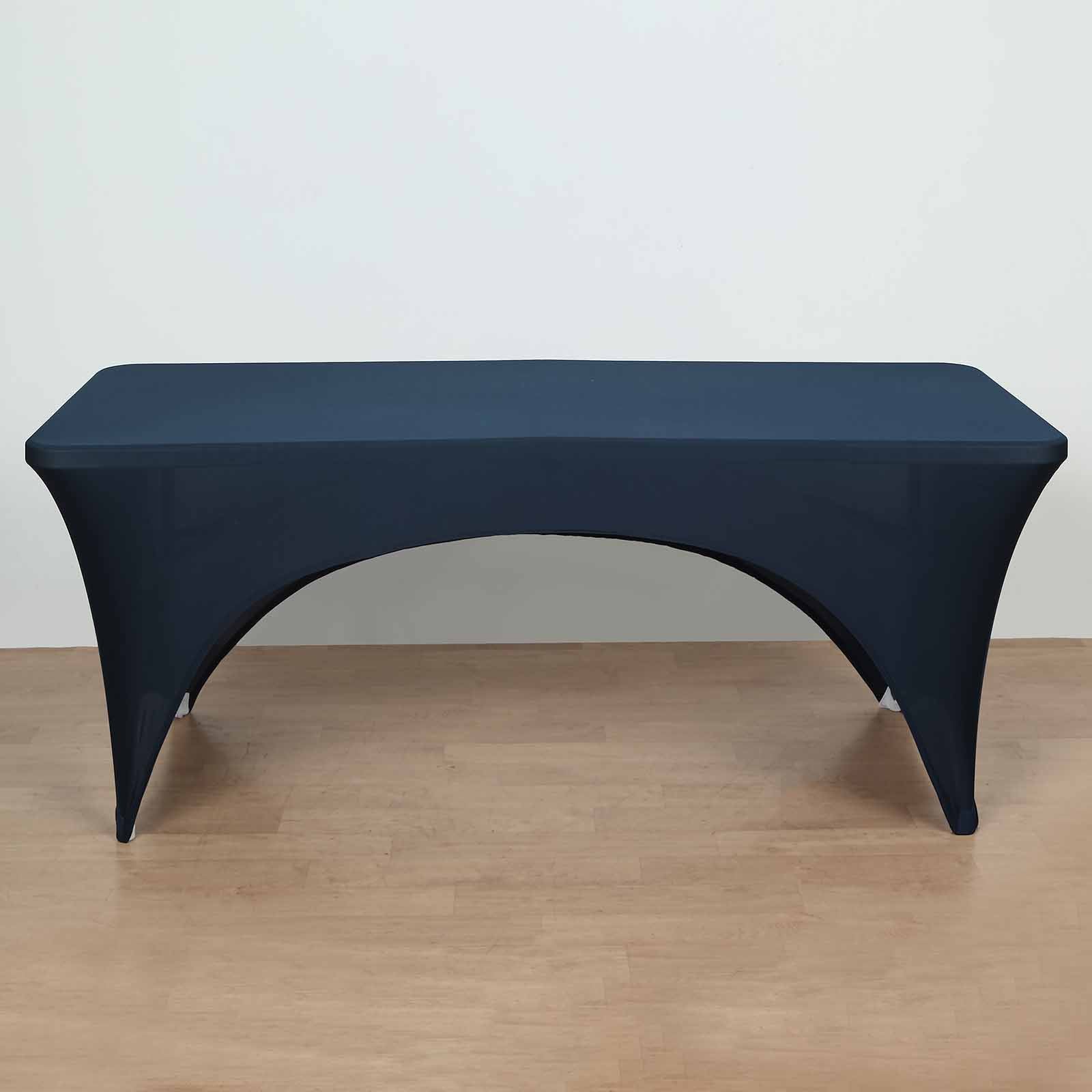 Navy Blue Stretch Spandex 96x30 Rectangle Table Cover with Curved Open Back - Professional Look