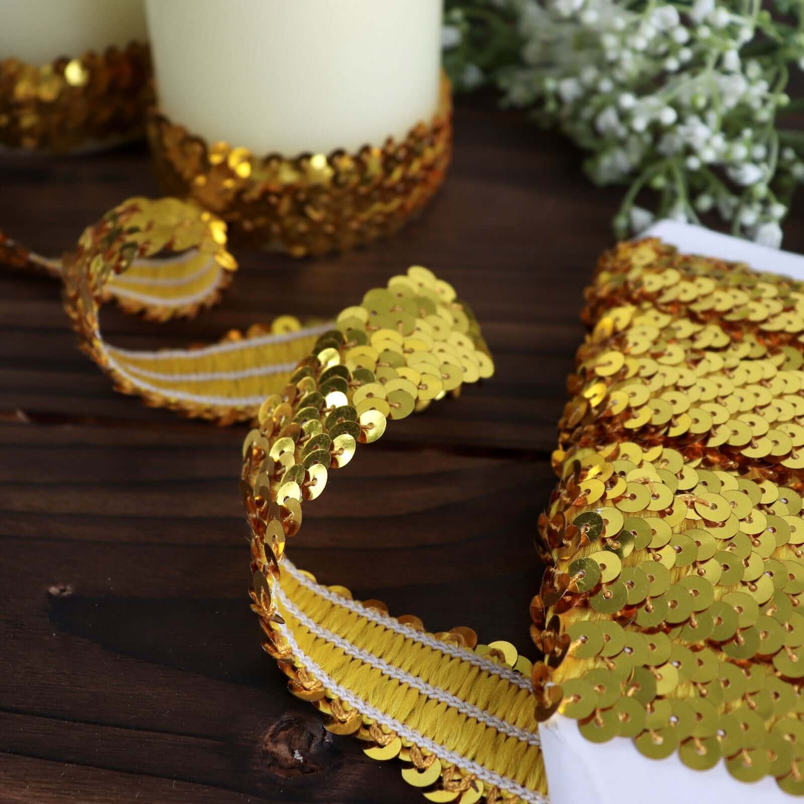 Hot Sale! 10-Yard 1-Inch Metallic Gold Sequin Stretch Fabric Ribbon for Crafting