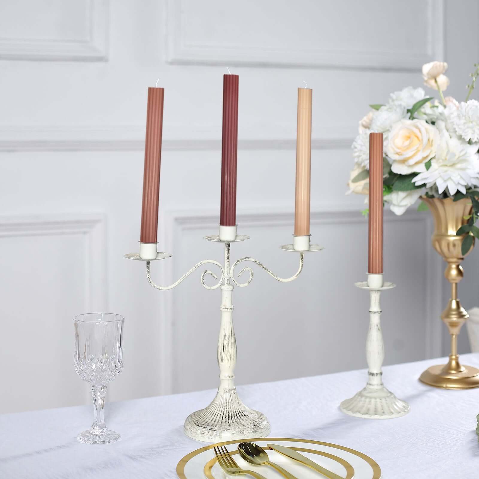 Premium Unscented 5-Pack Taper Candles with Ribbed Wick and Assorted Natural Wax Design, 9 Inches