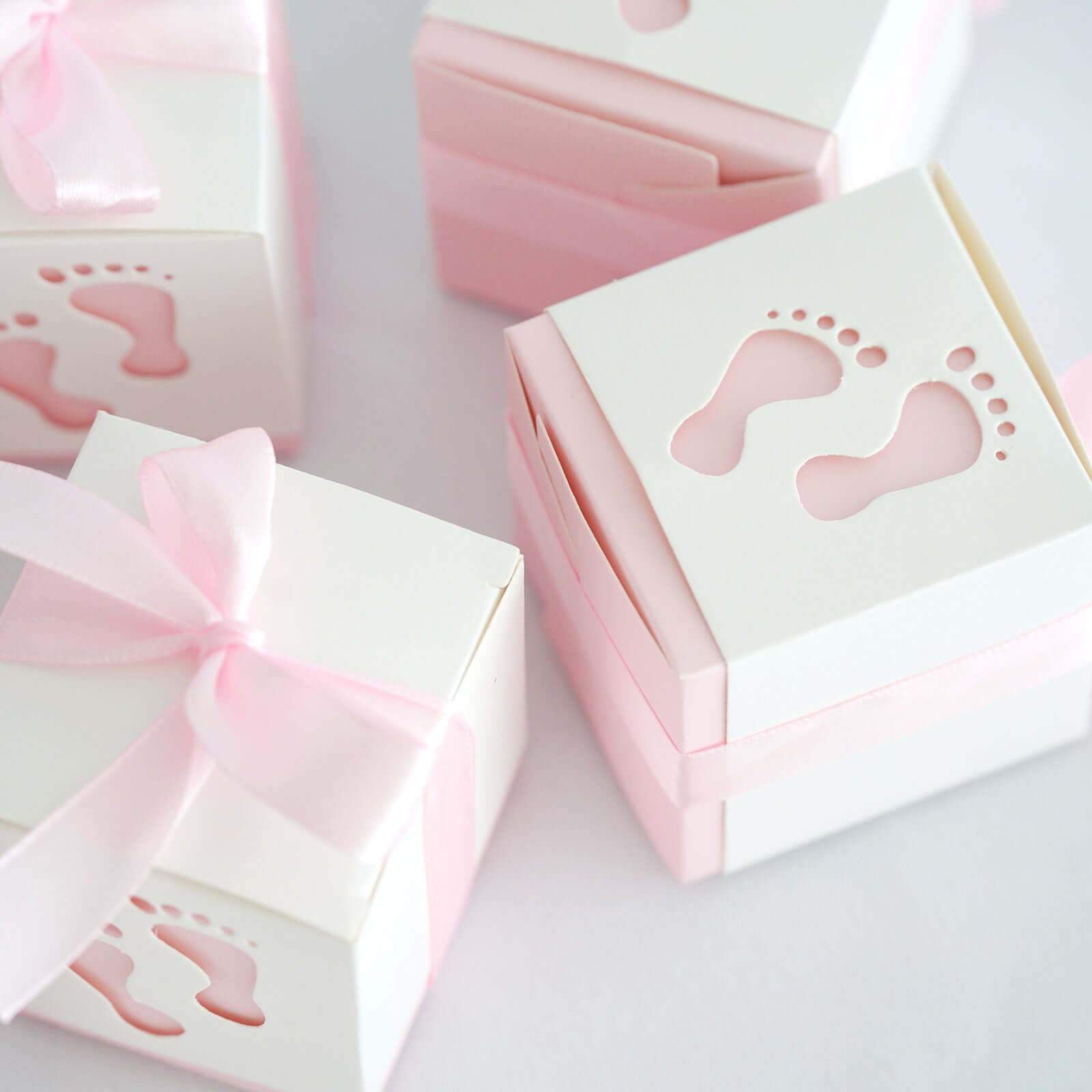 25-Piece Set of Pink Footprint Baby Shower Party Favor Candy Gift Boxes