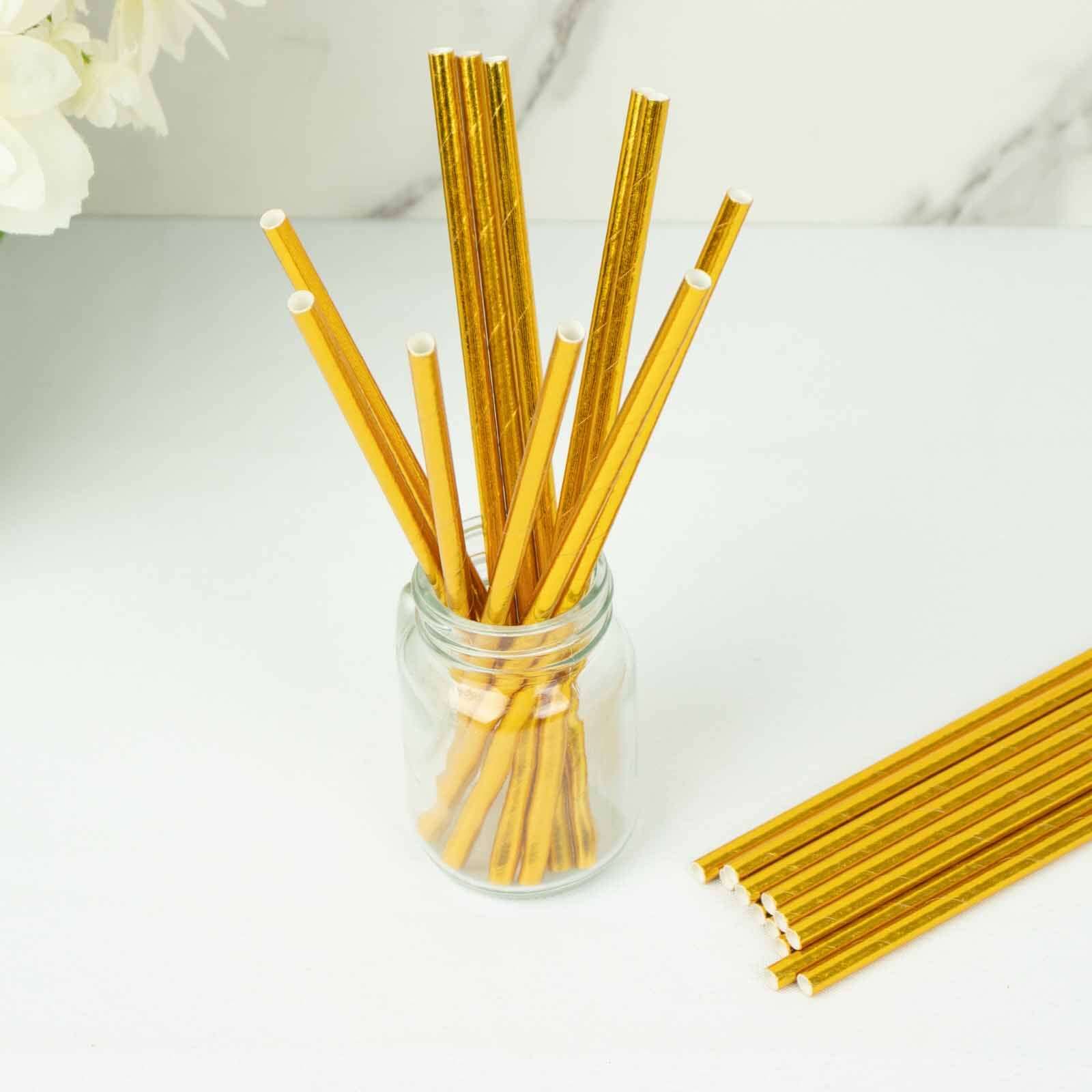 50-Pack Disposable Biodegradable Metallic Gold Foil Paper Straws - Ideal for Events