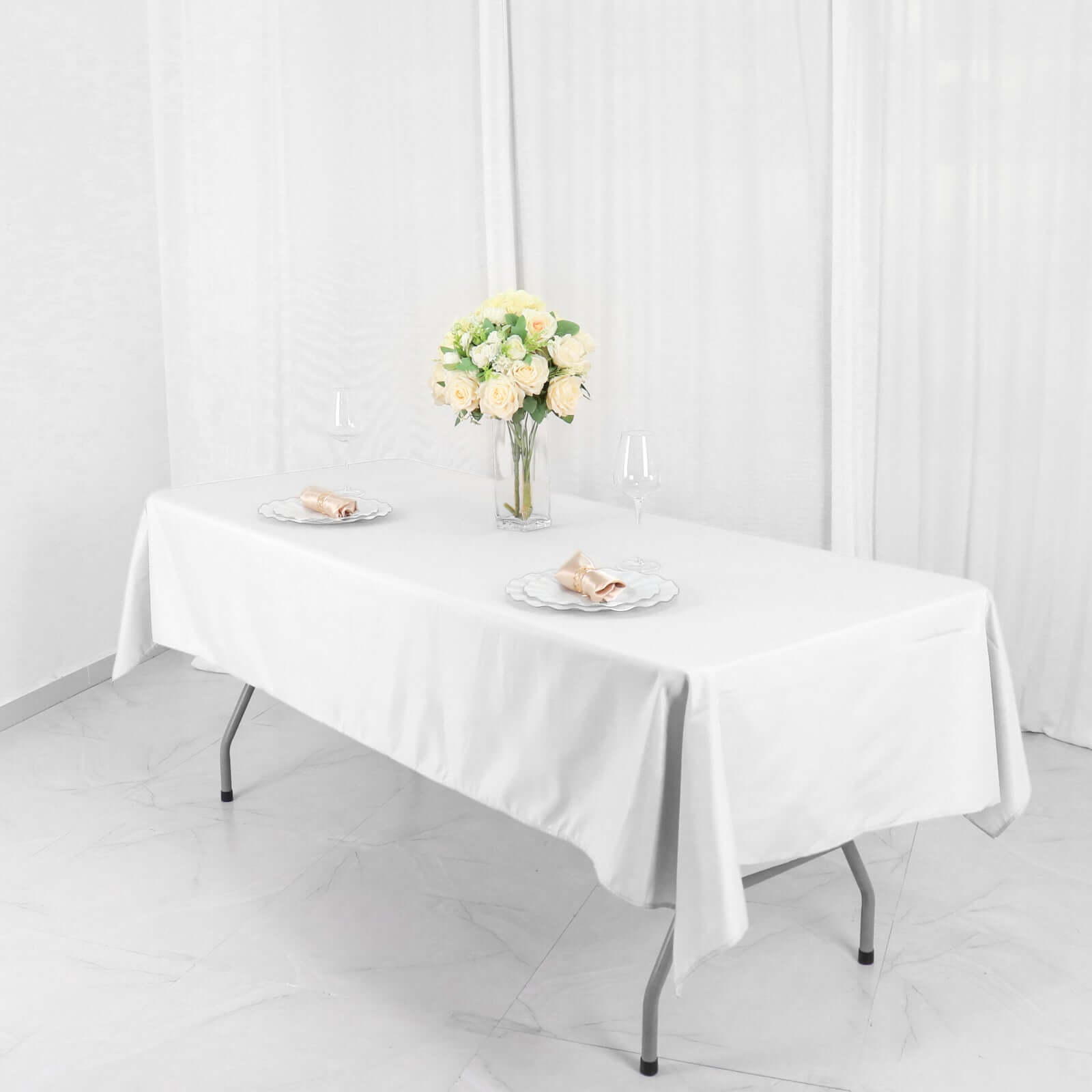 Wrinkle-Resistant White Polyester Rectangle Tablecloth 54x96 for Weddings & Events