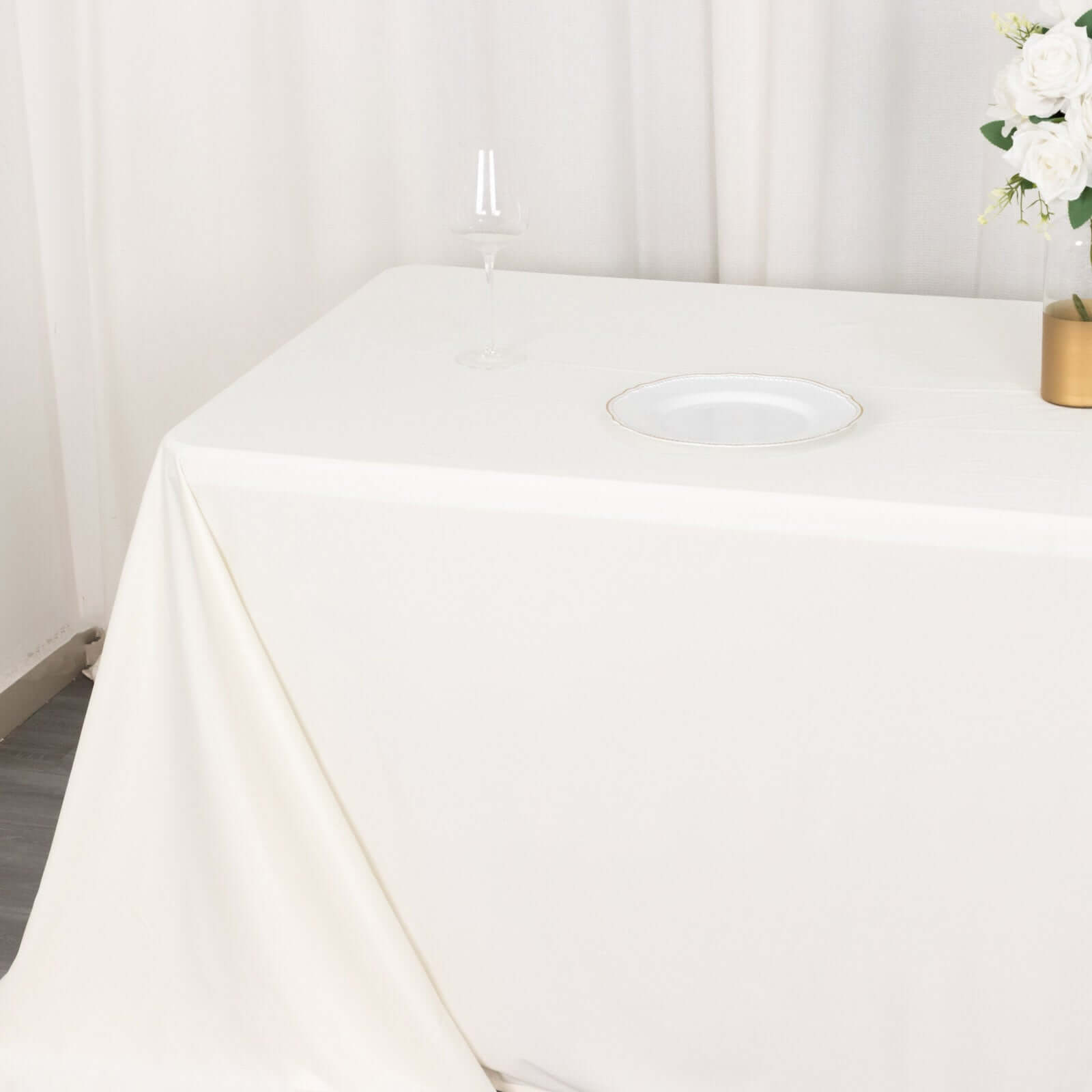 Ivory Premium Scuba 90x156 Wrinkle-Free, Stain-Resistant Seamless Rectangular Tablecloth