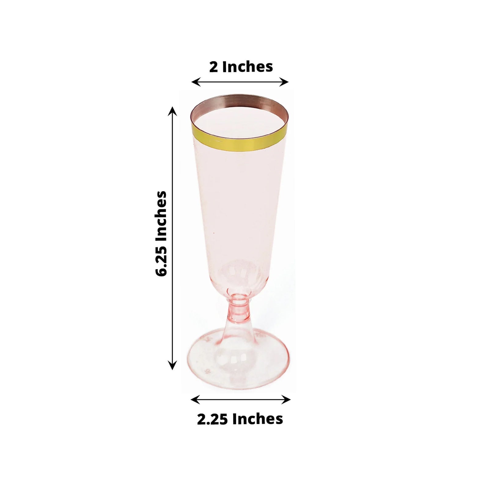 12-Pack Disposable 5oz Transparent Blush Plastic Champagne Flutes with Gold Rim for Parties