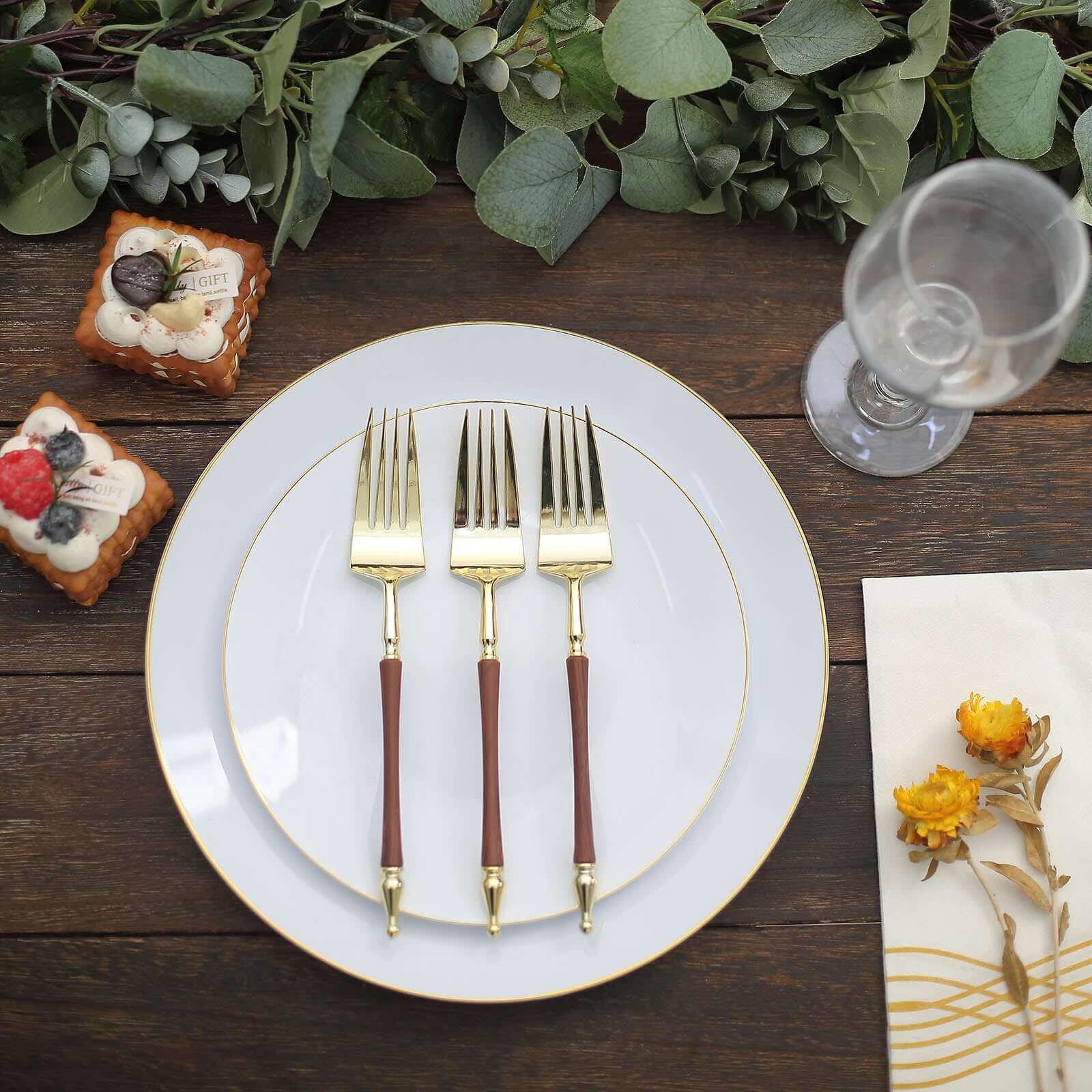 Hot Deal! 24-Pack Gold/Brown European Style Disposable Dinner Forks with Roman Column Handles
