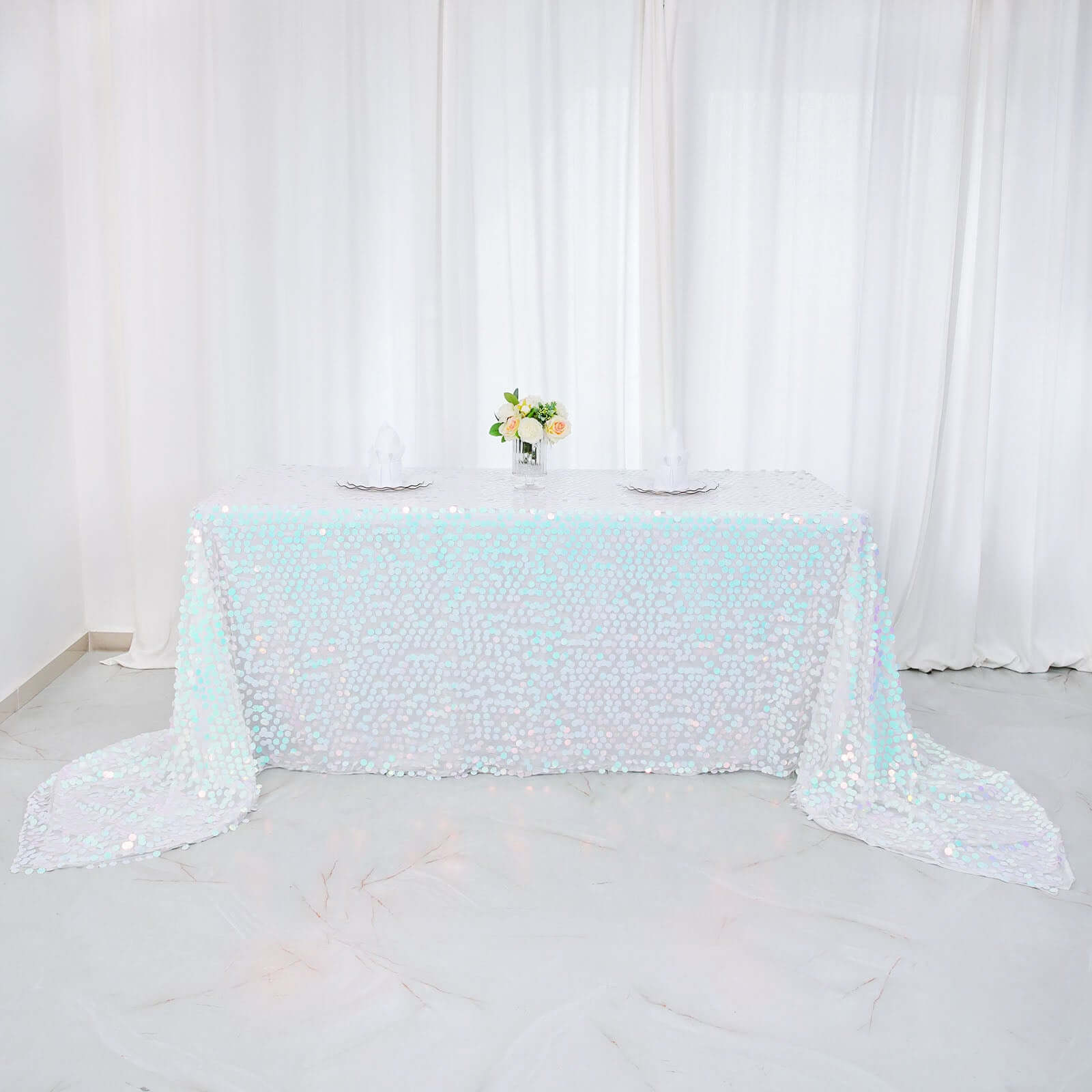 Hot Sale! Iridescent Blue Sequin Rectangle Tablecloth 90x156 for Various Events