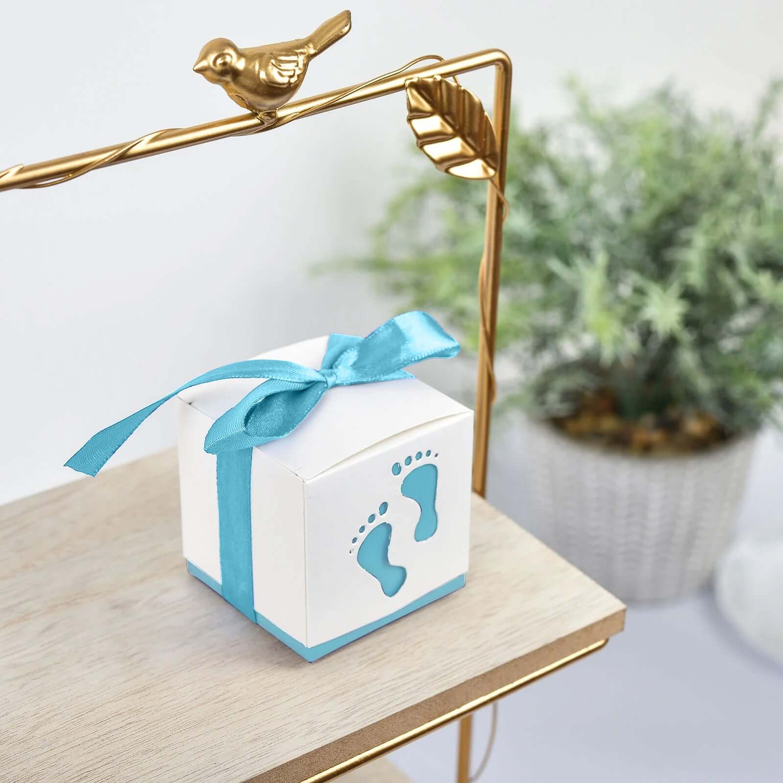 25-Piece Set of Light Blue Square Baby Shower Party Favor Candy Gift Boxes