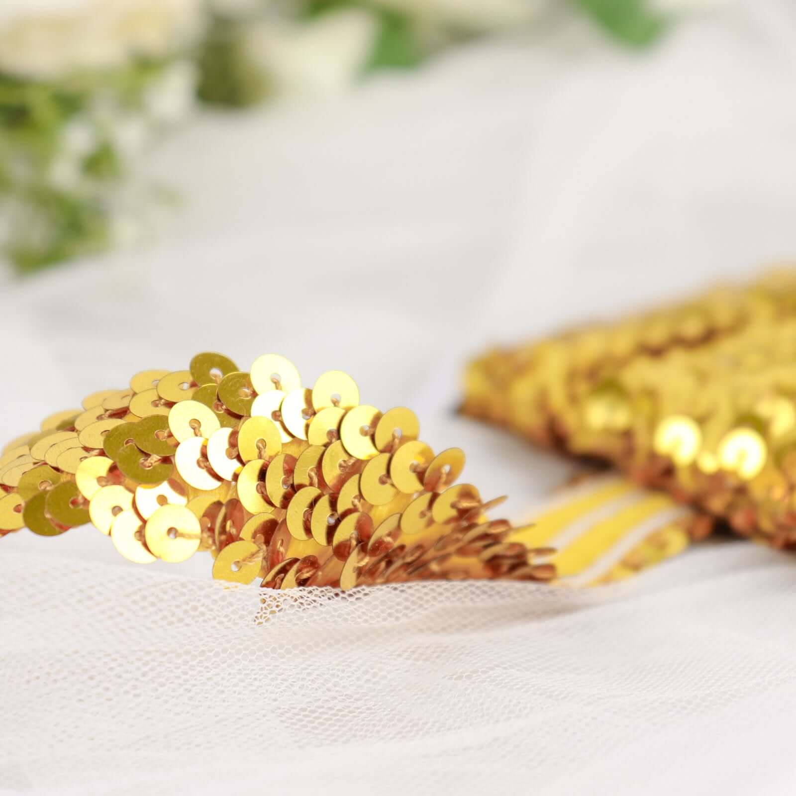 Hot Sale! 10-Yard 1-Inch Metallic Gold Sequin Stretch Fabric Ribbon for Crafting