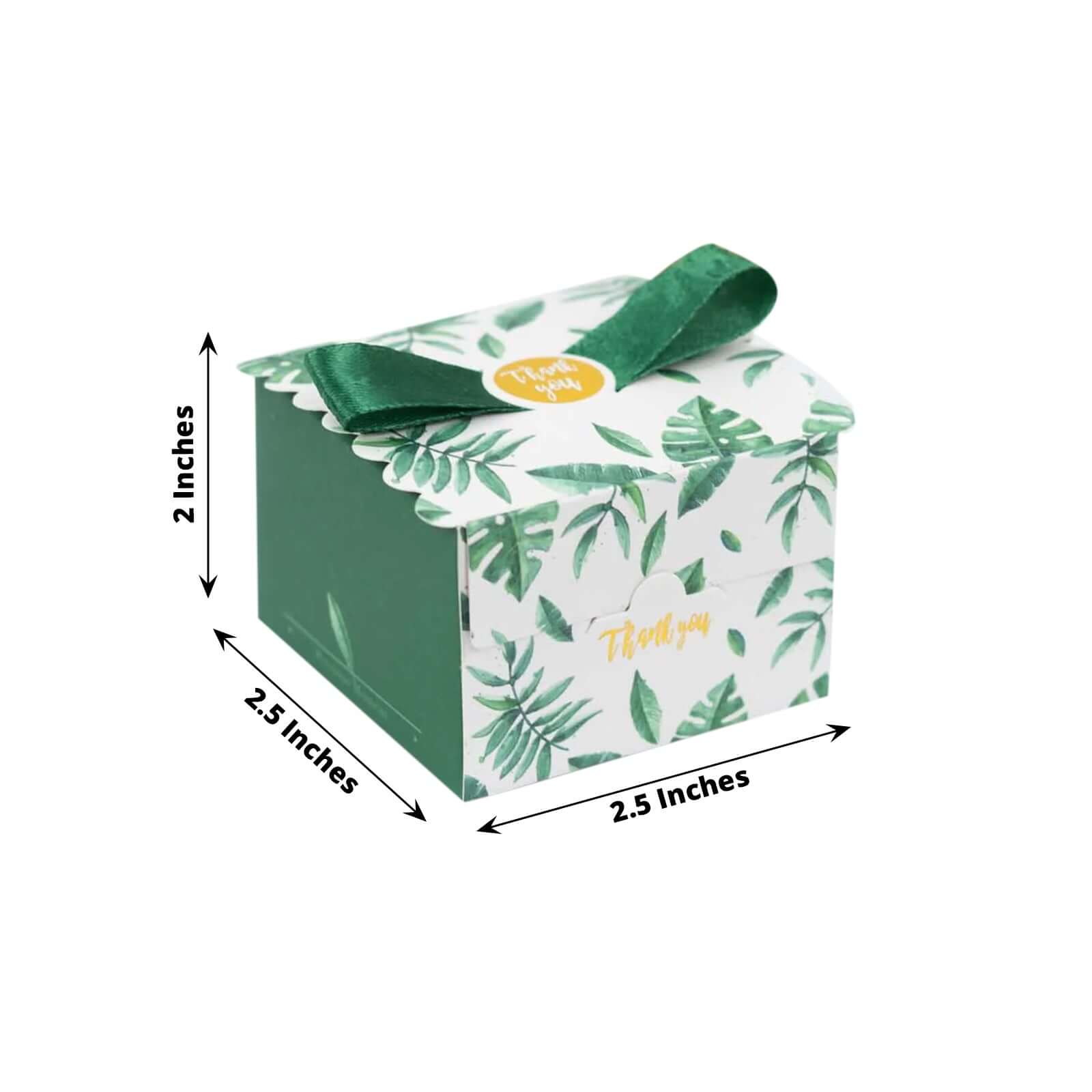 25-Piece Set of Green Monstera Leaf Printed Candy Gift Boxes with Satin Ribbon Bows