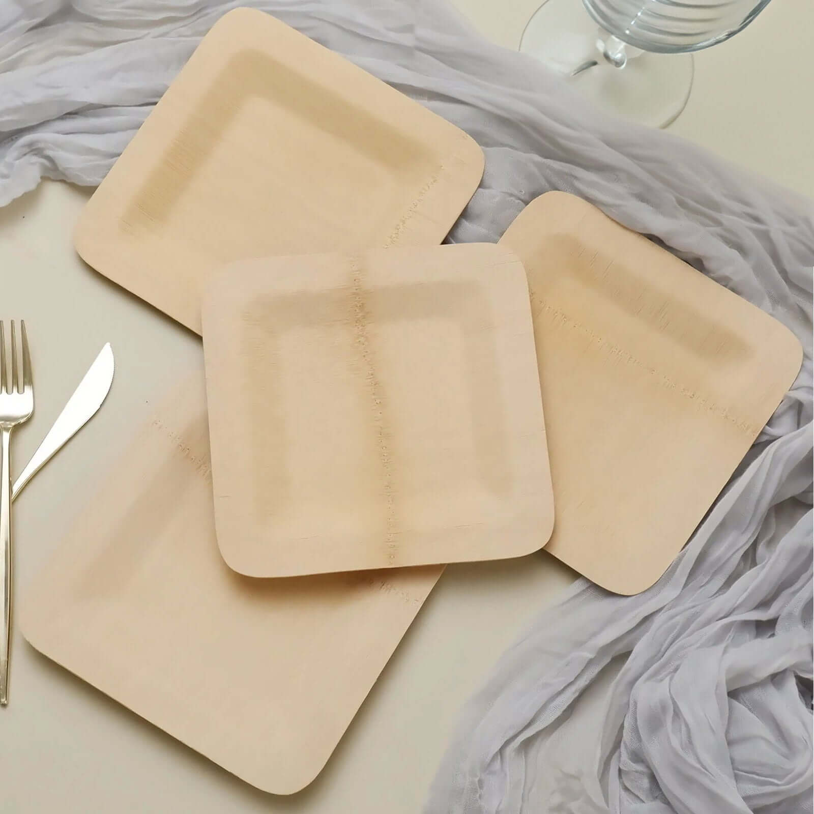 10-Pack Natural Bamboo 9 Square Dinner Plates - Eco-Friendly Disposable for Events