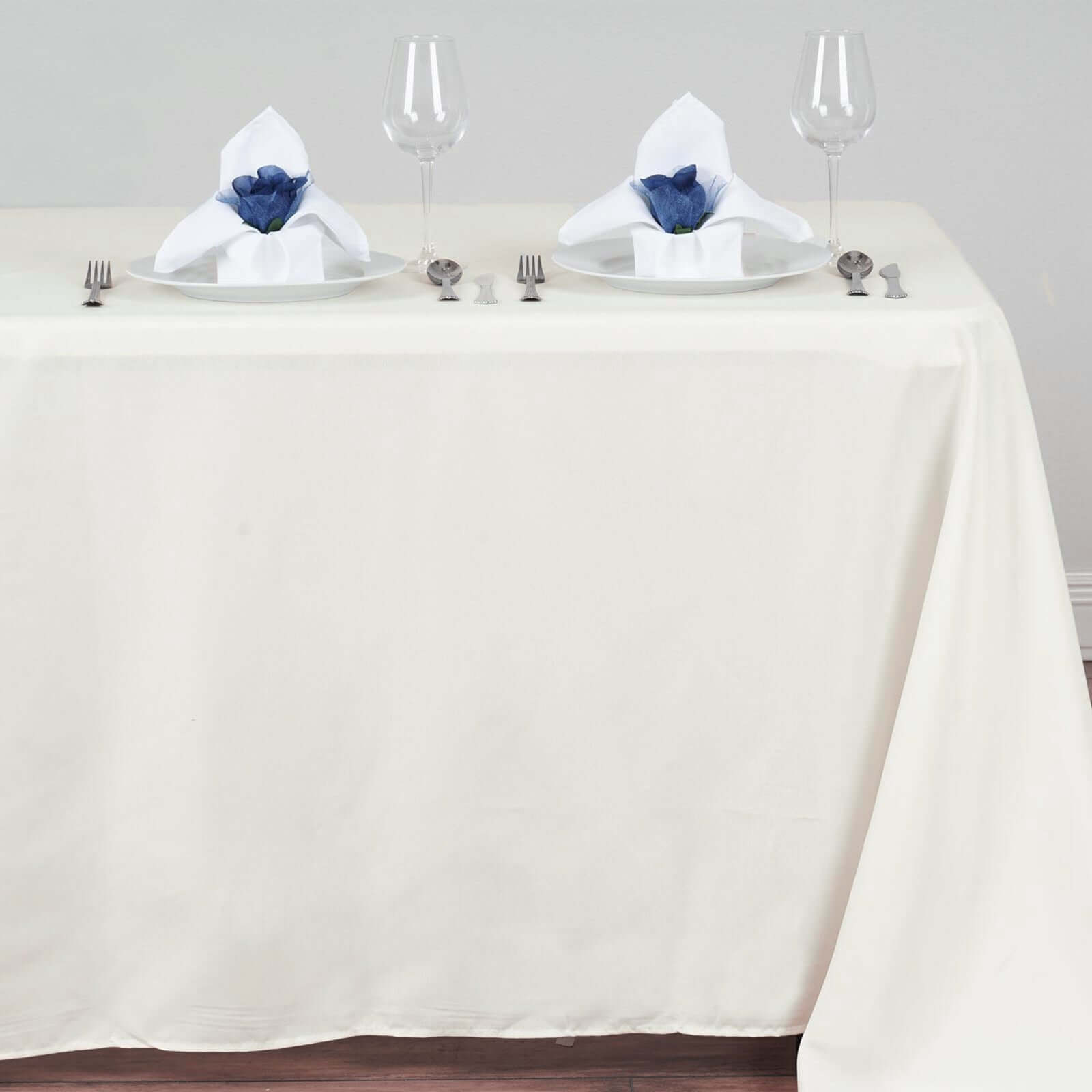 Wrinkle-Resistant & Easy-Care Ivory Polyester Rectangle Tablecloth (54x96) - Ideal for Events