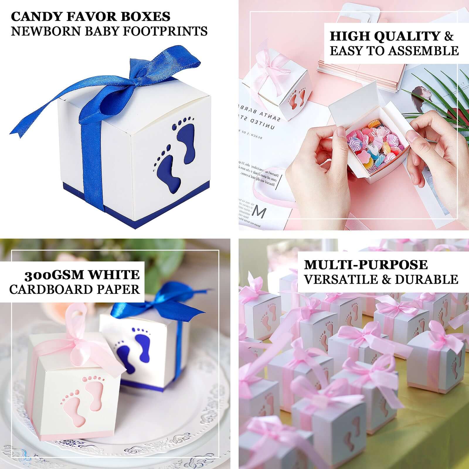 25-Piece Set of Pink Footprint Baby Shower Party Favor Candy Gift Boxes