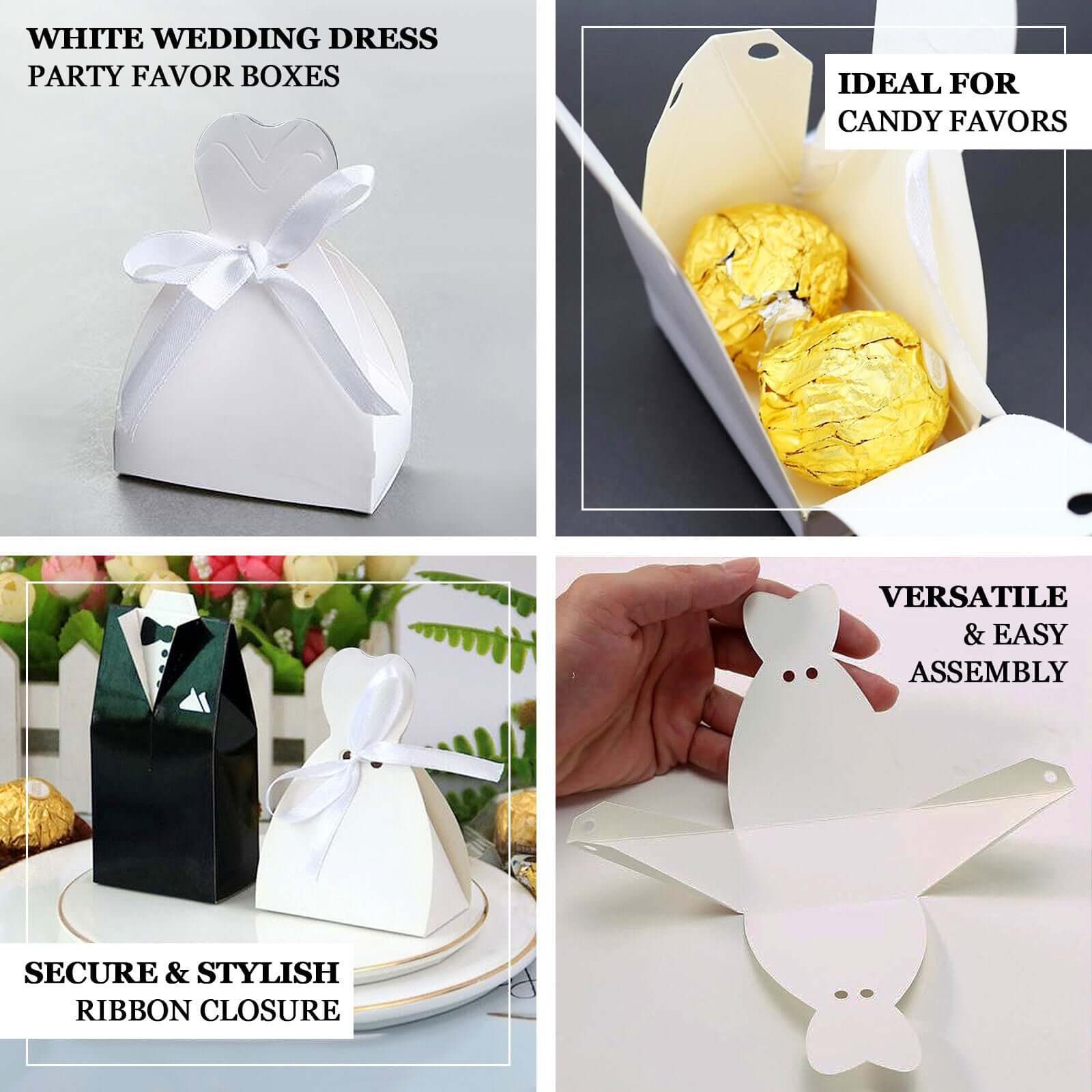 Get 100-Pack White Wedding Dress Candy Gift Boxes with Satin Ribbon Ties, Ideal for Party Favors