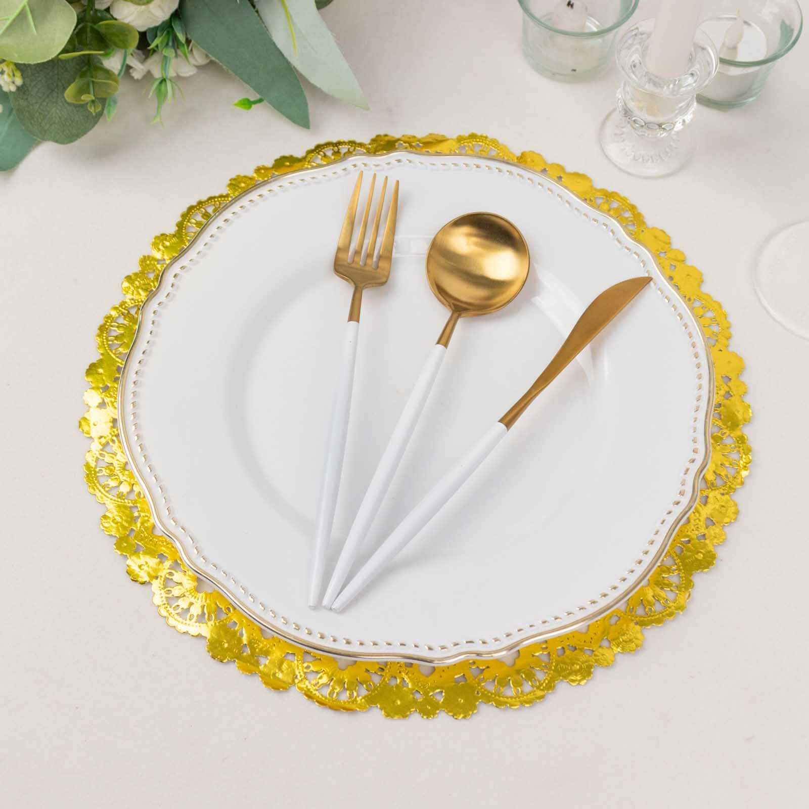 Hot Sale! 50-Pack Disposable 12-Inch Metallic Gold Paper Round Placemats for Dessert Display & Table Decor