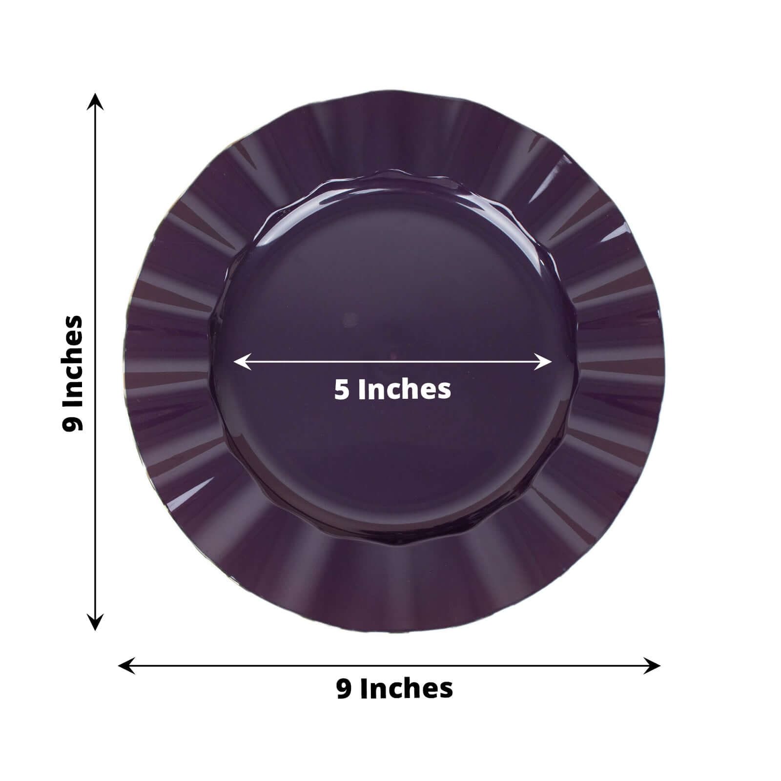 10-Piece Set of Disposable Purple Plastic Dinner Plates with Gold Ruffled Edging - Ideal for Events