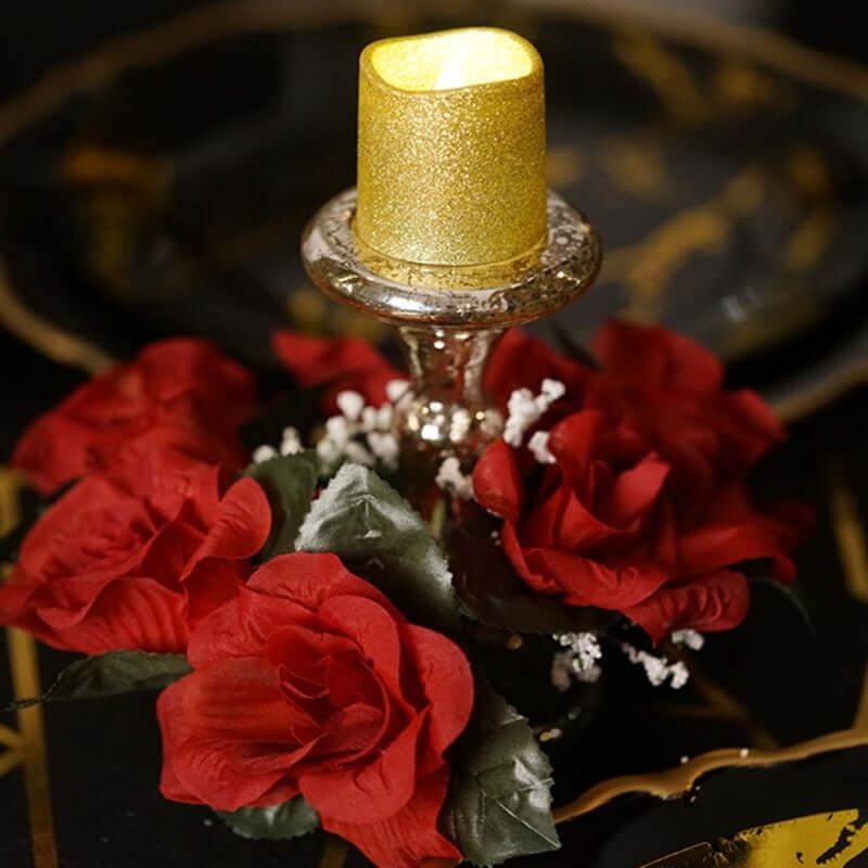 Hot Sale! 12-Piece Reusable Flameless LED Votive Candles with Glittered Gold Design, Battery Operated