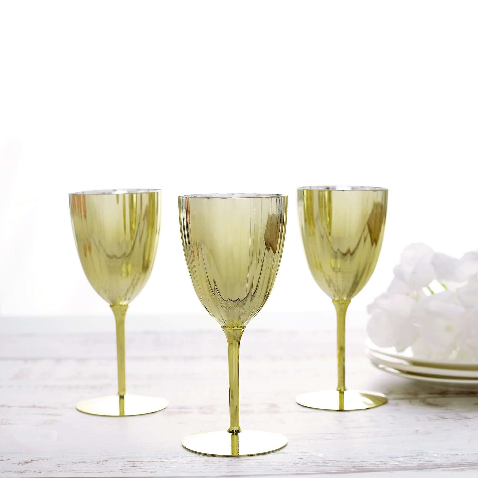 8oz Disposable Metallic Gold Plastic Wine Glasses - Set of 6 for Parties & Special Events