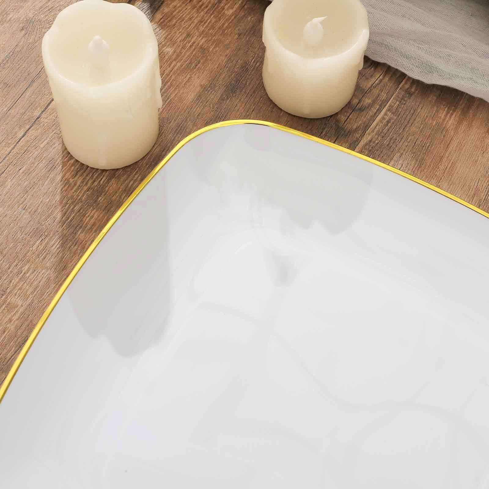 10-Pack White Plastic Dinner Plates with Gold Rim - Disposable for Weddings and Special Events