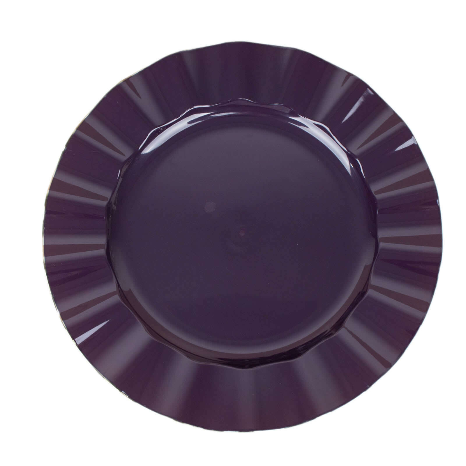 10-Piece Set of Disposable Purple Plastic Dinner Plates with Gold Ruffled Edging - Ideal for Events