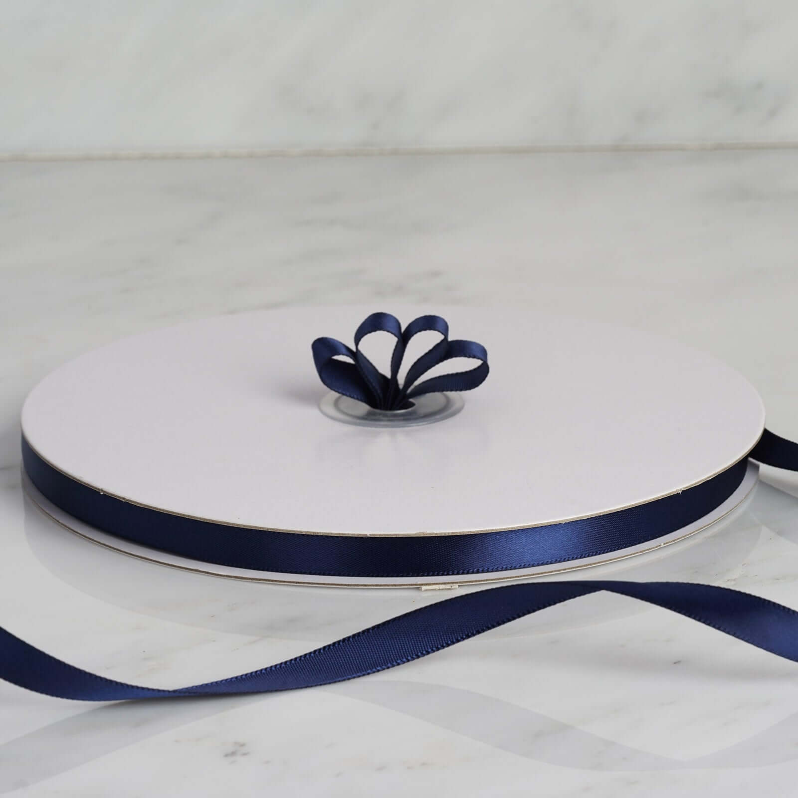 Navy Blue 3/8 Single Face Decorative Satin Ribbon - 100 Yards