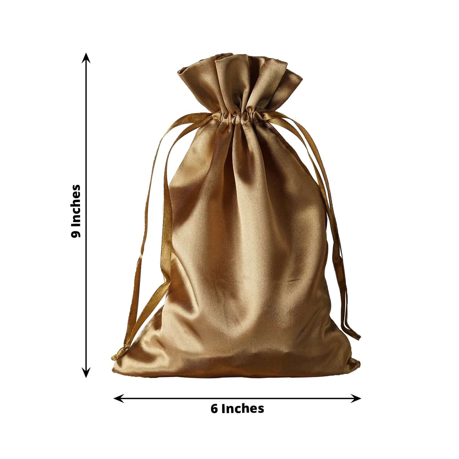 12-Piece Set of 6x9 Antique Gold Satin Drawstring Wedding Favor Gift Bags