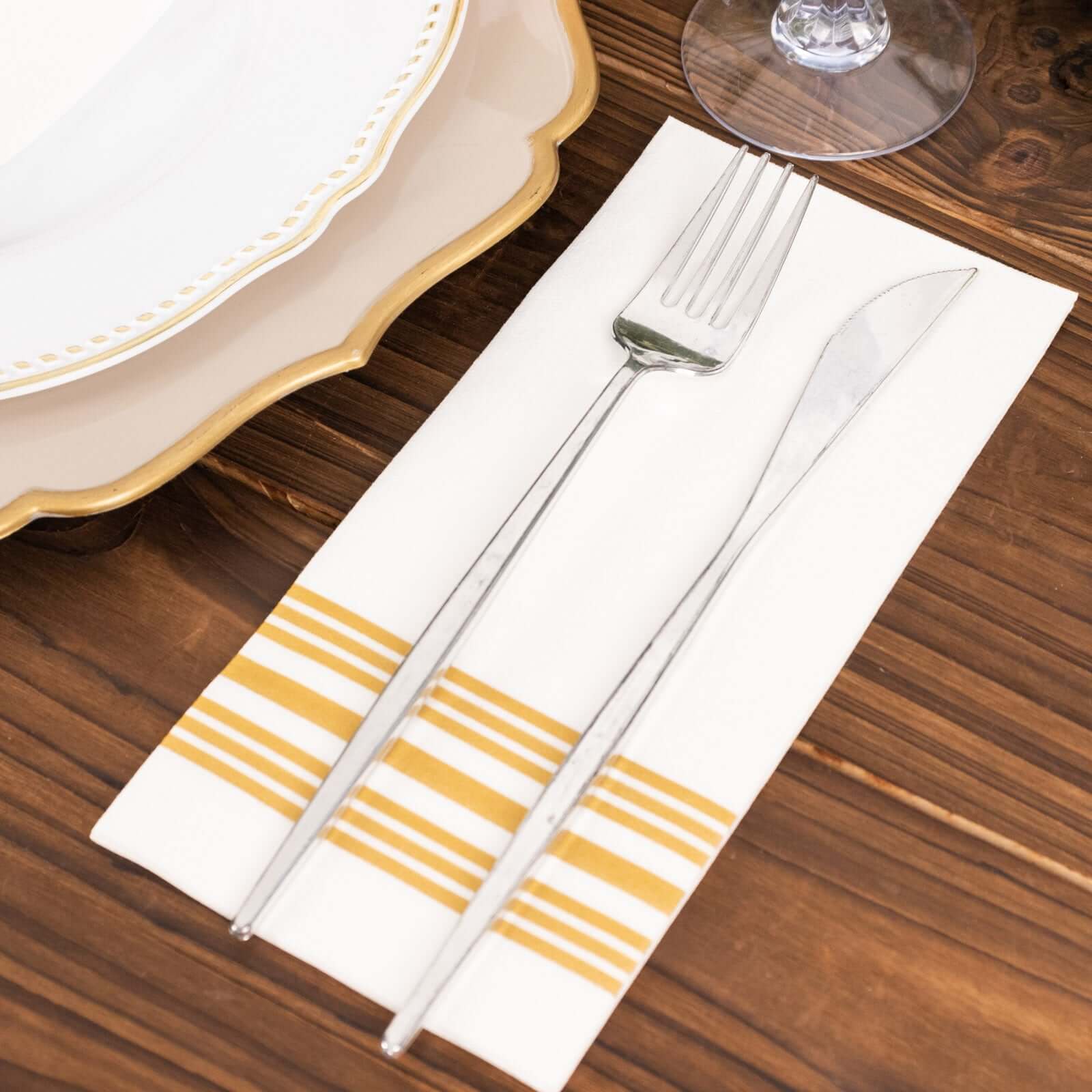 Hot Deal! 20-Pack White Linen-Like Airlaid Napkins with Gold Lines